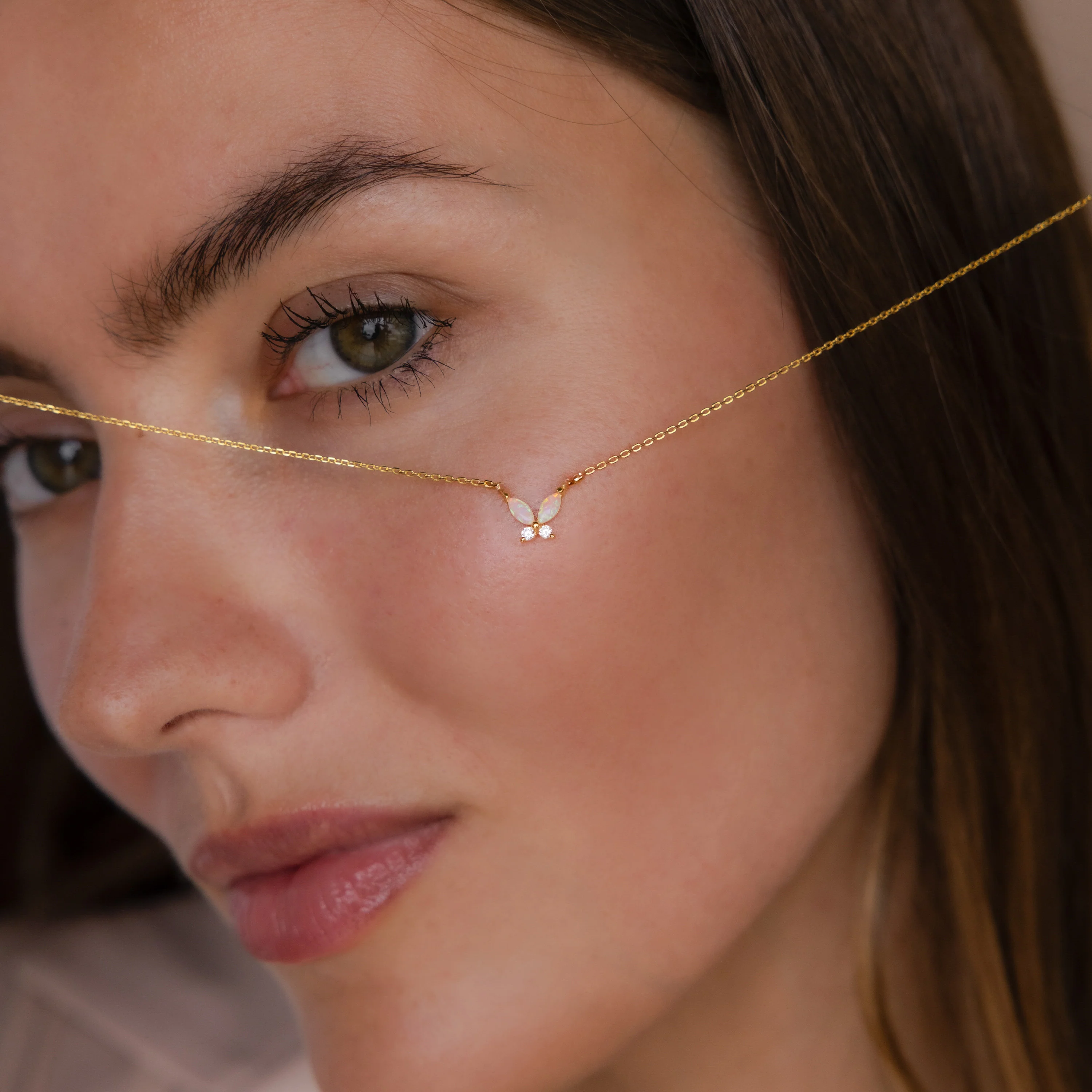 Pink Opal Butterfly Necklace in 18K Gold - Image 4