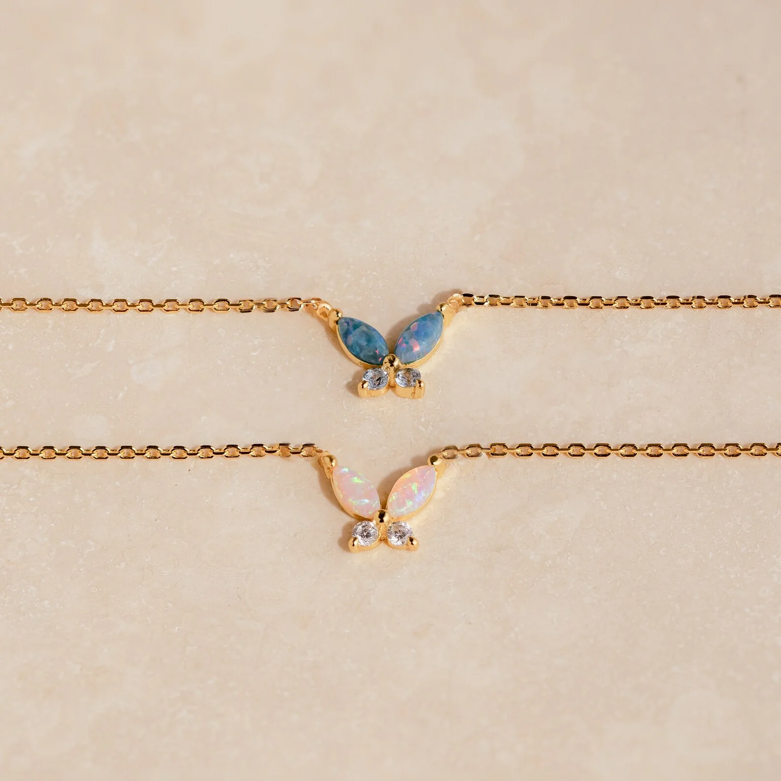 Pink Opal Butterfly Necklace in 18K Gold - Image 5