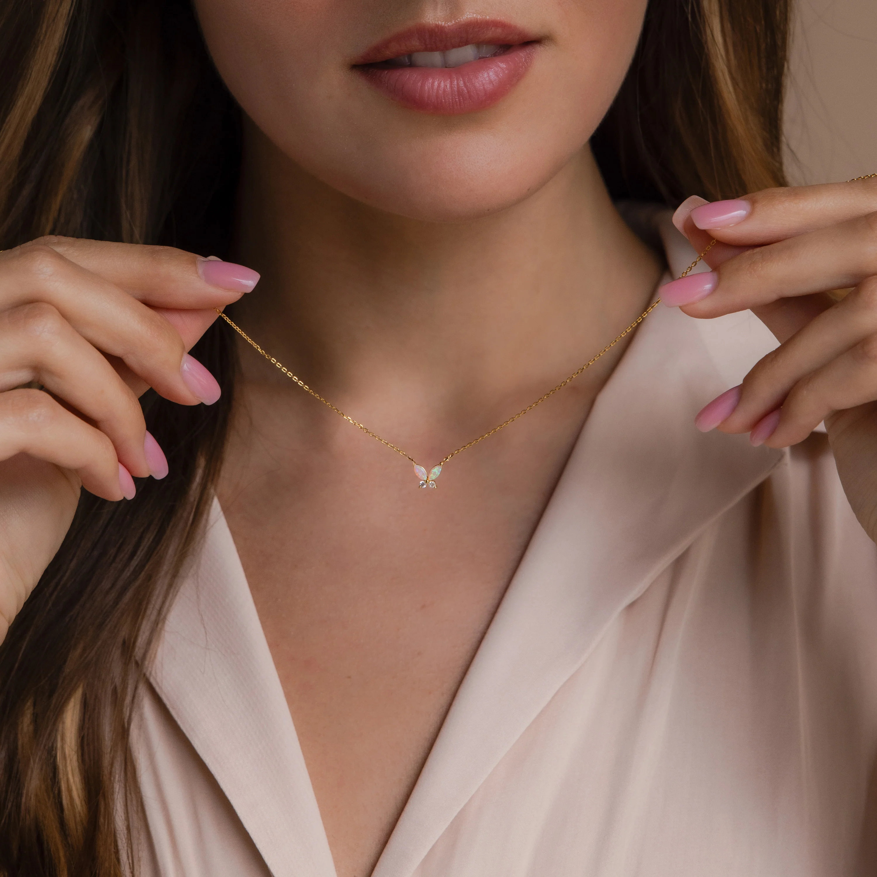 Pink Opal Butterfly Necklace - Image 4