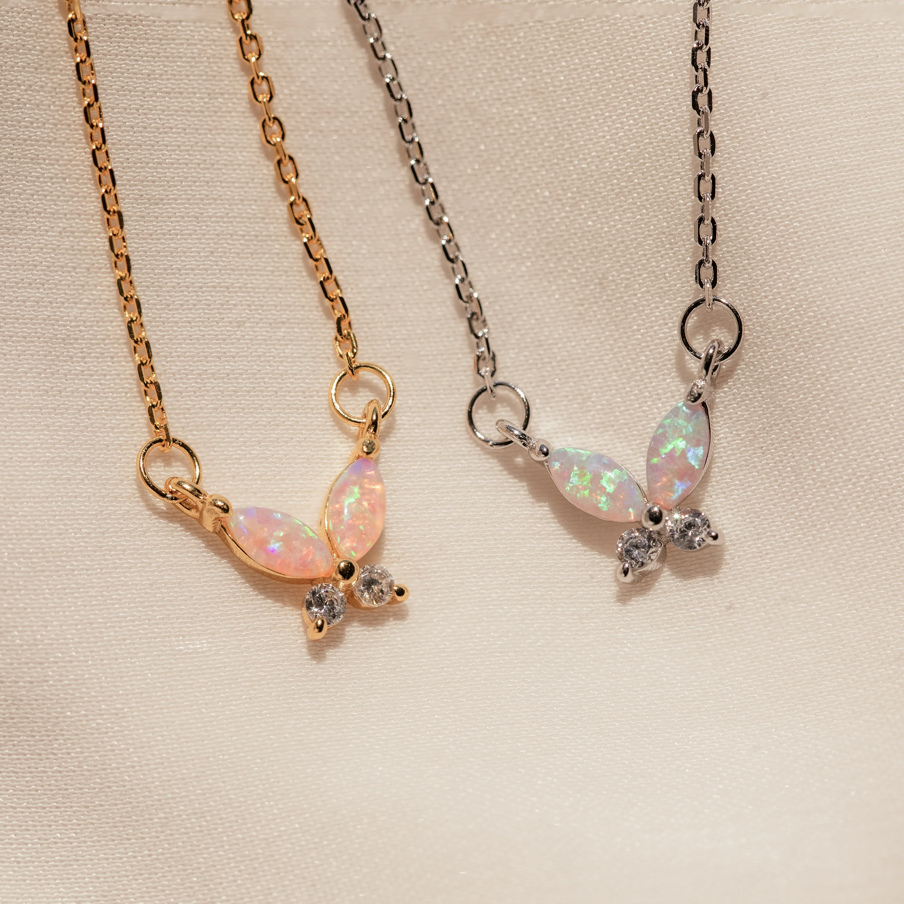 Pink Opal Butterfly Necklace in Silver - Image 3