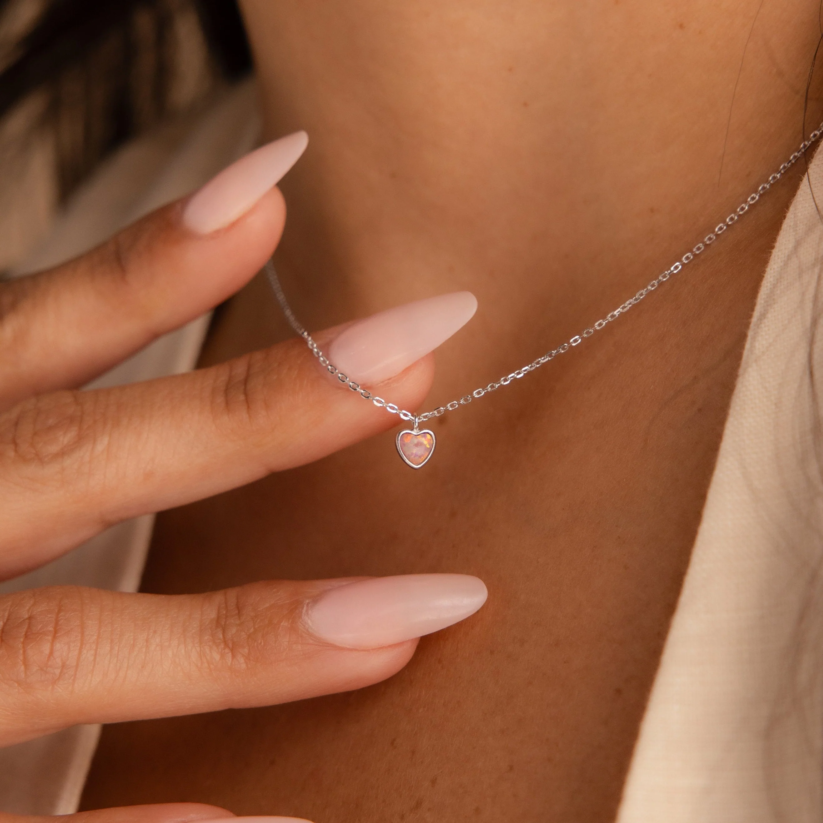 Pink Opal Heart Necklace - Image 5
