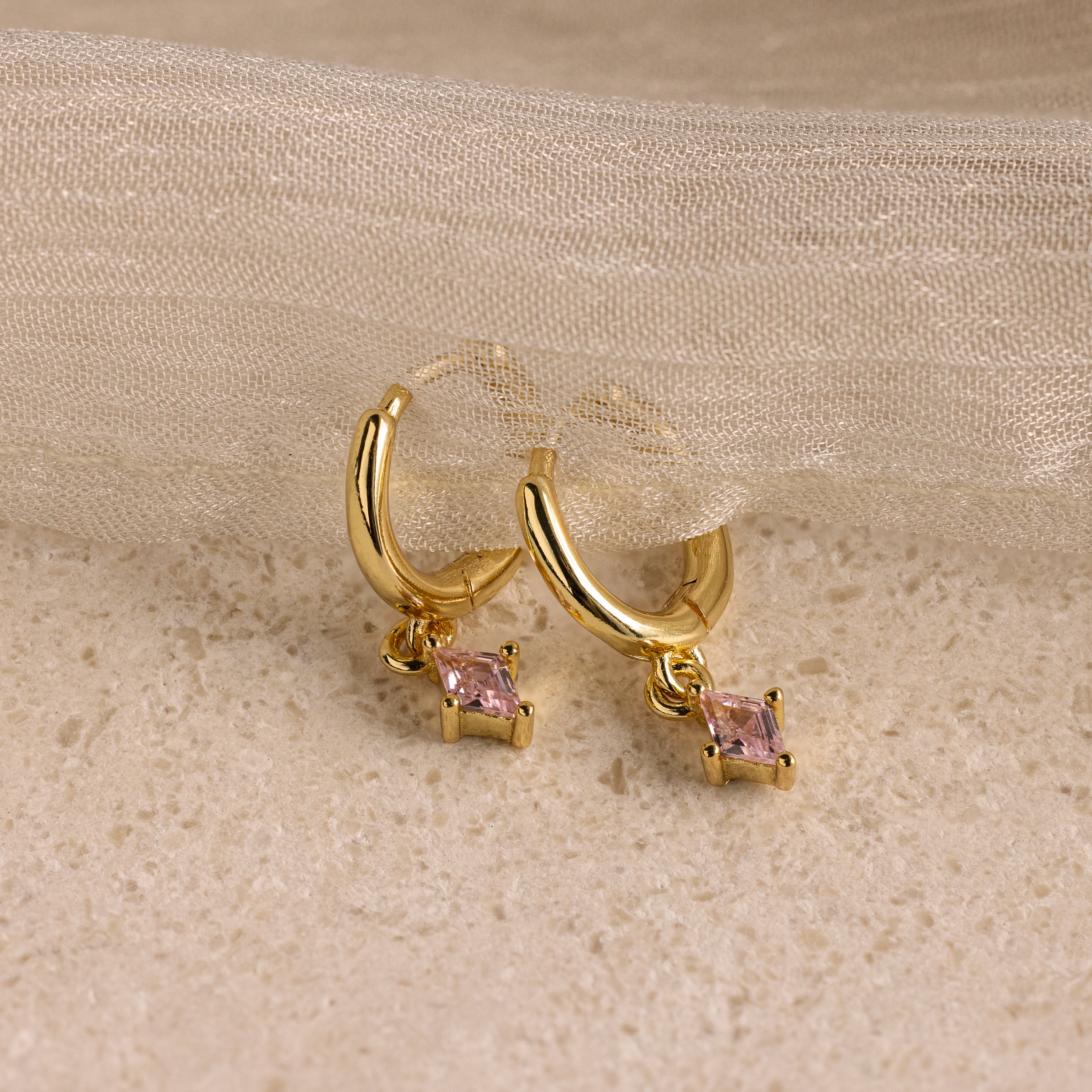 Pink Tourmaline Drop Huggies - Image 3