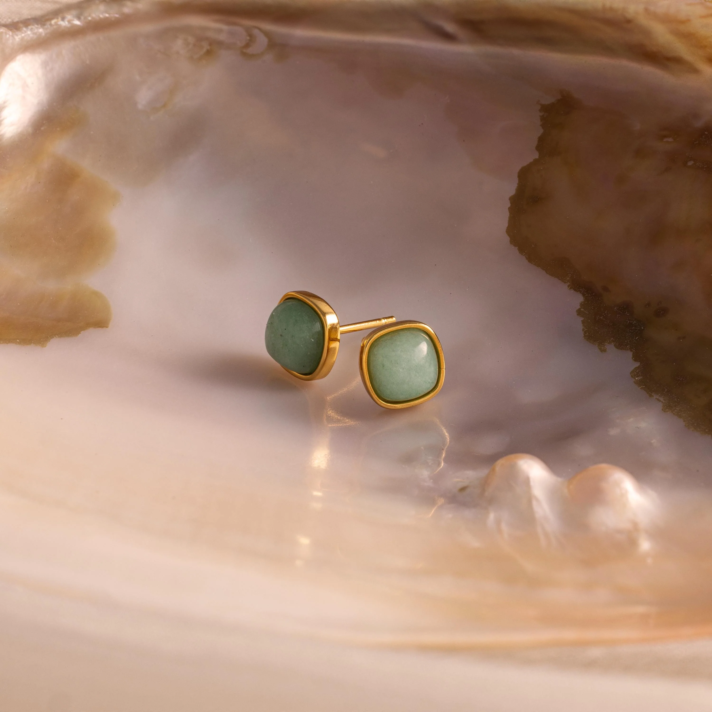 Princess Cut Jade Studs - Image 2