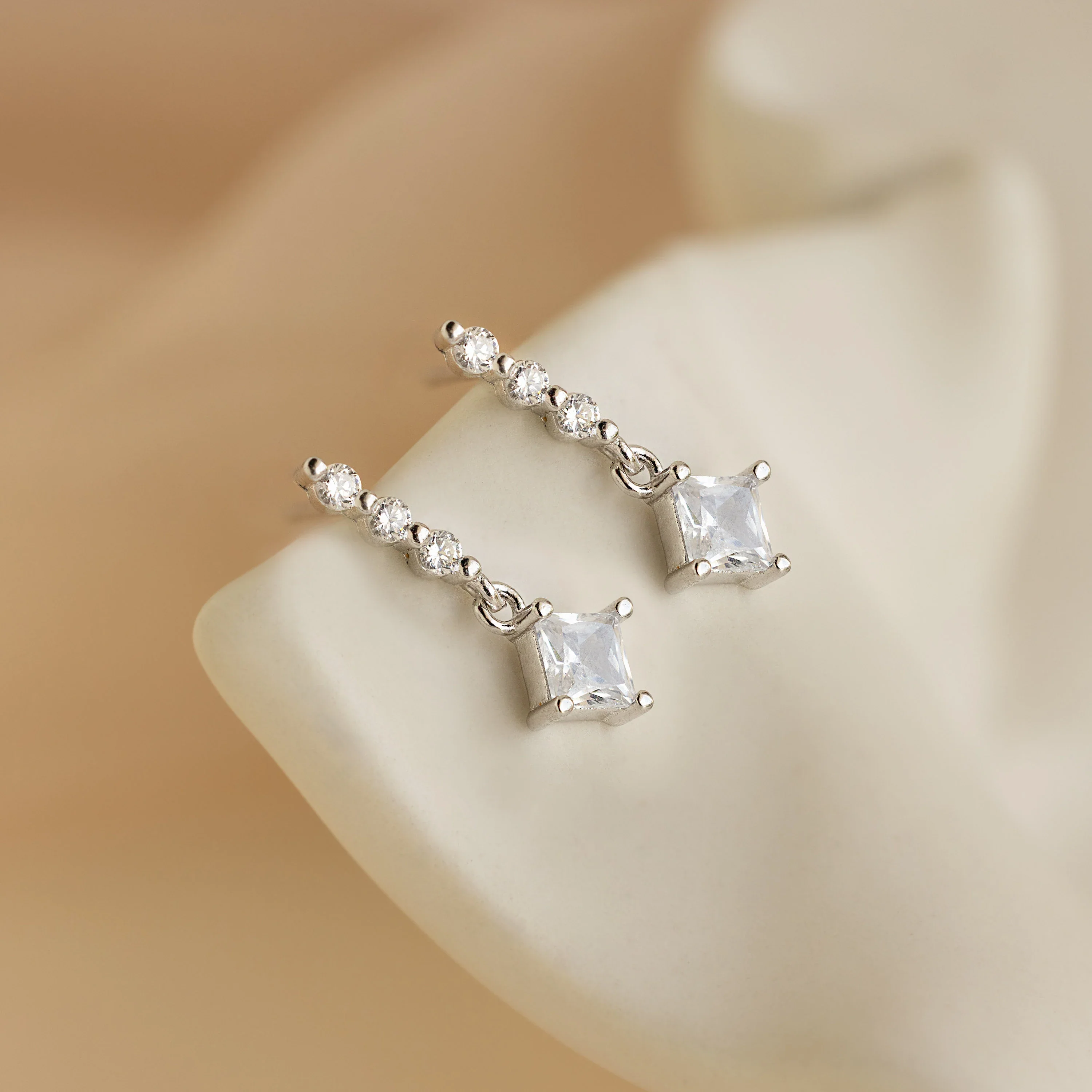 Princess Diamond Drop Studs - Image 5