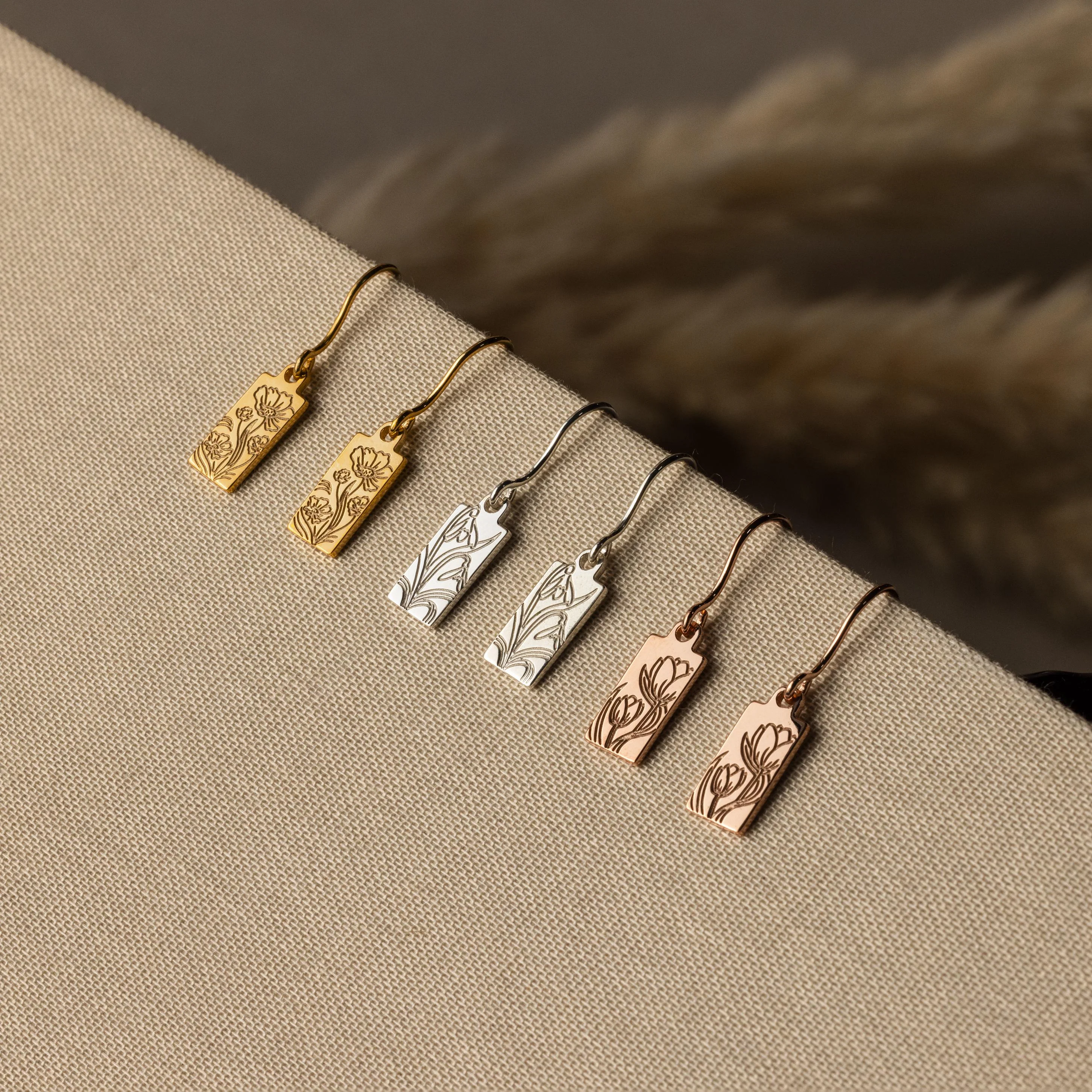 Rectangle Birth Flower Earrings - Image 7