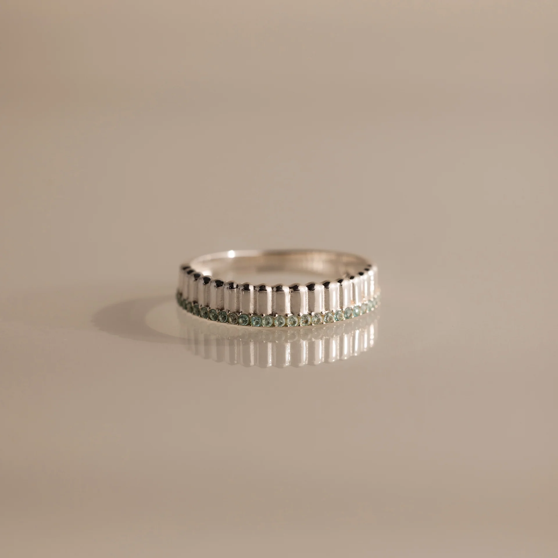 Ribbed Aquamarine Stack Ring - Image 3