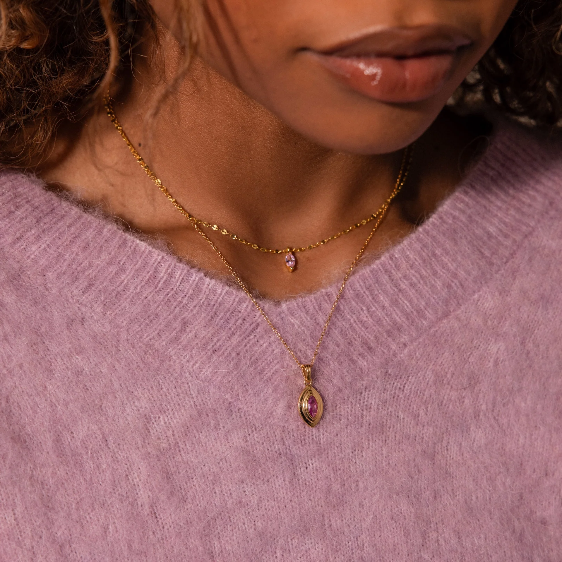Ribbed Blue Zircon Pendant Necklace - Image 4