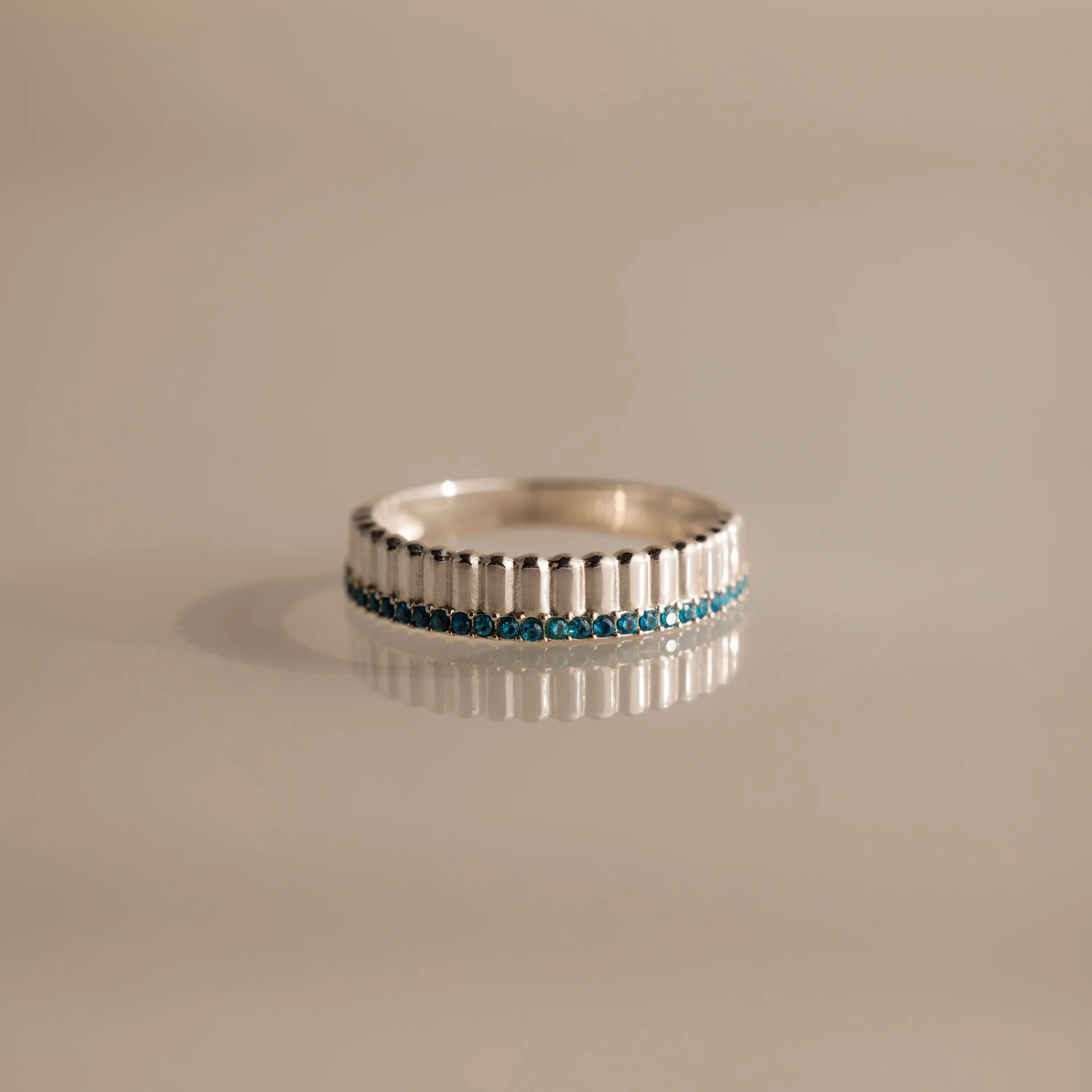 Ribbed Blue Zircon Stack Ring - Image 3
