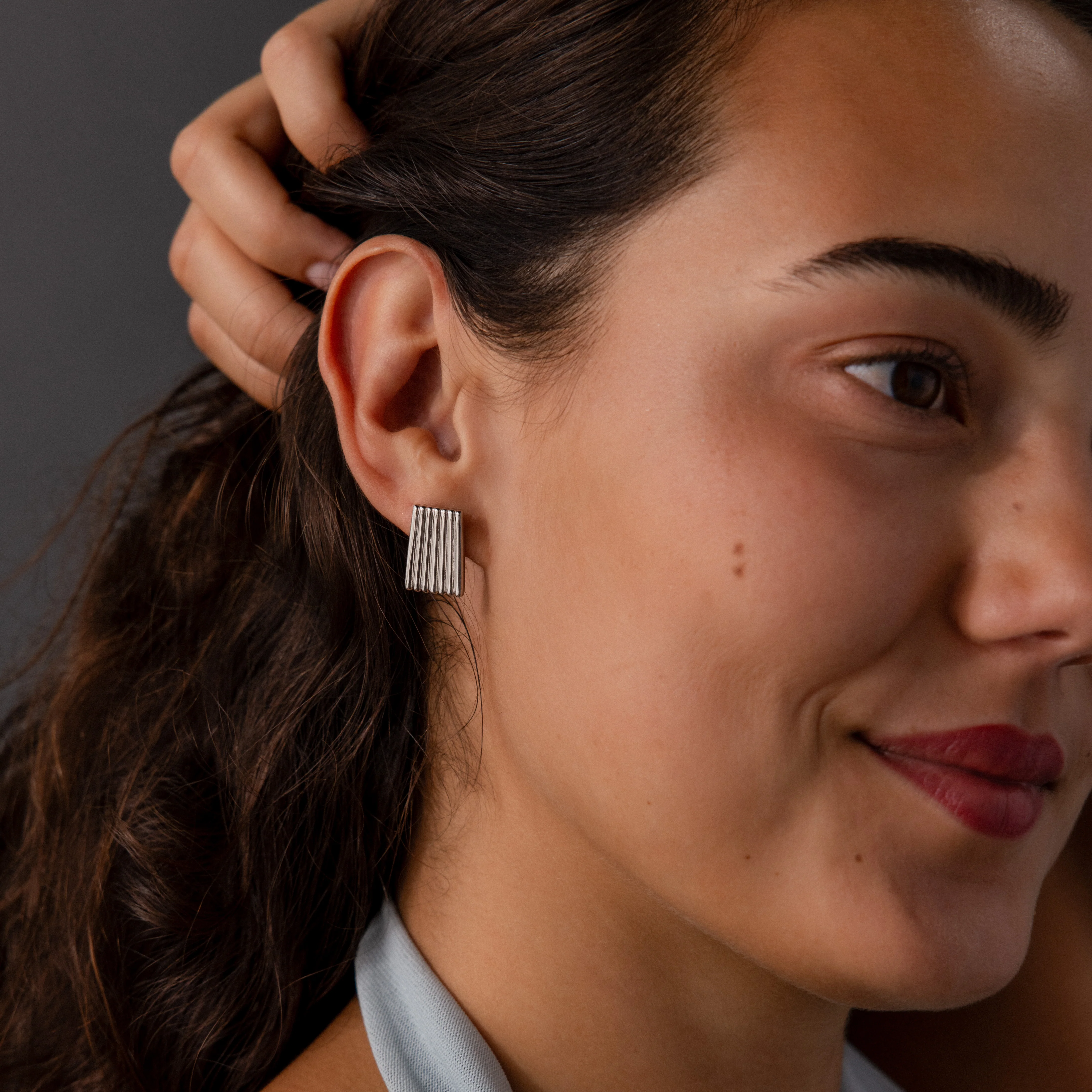Ribbed Earrings in Silver - Image 4