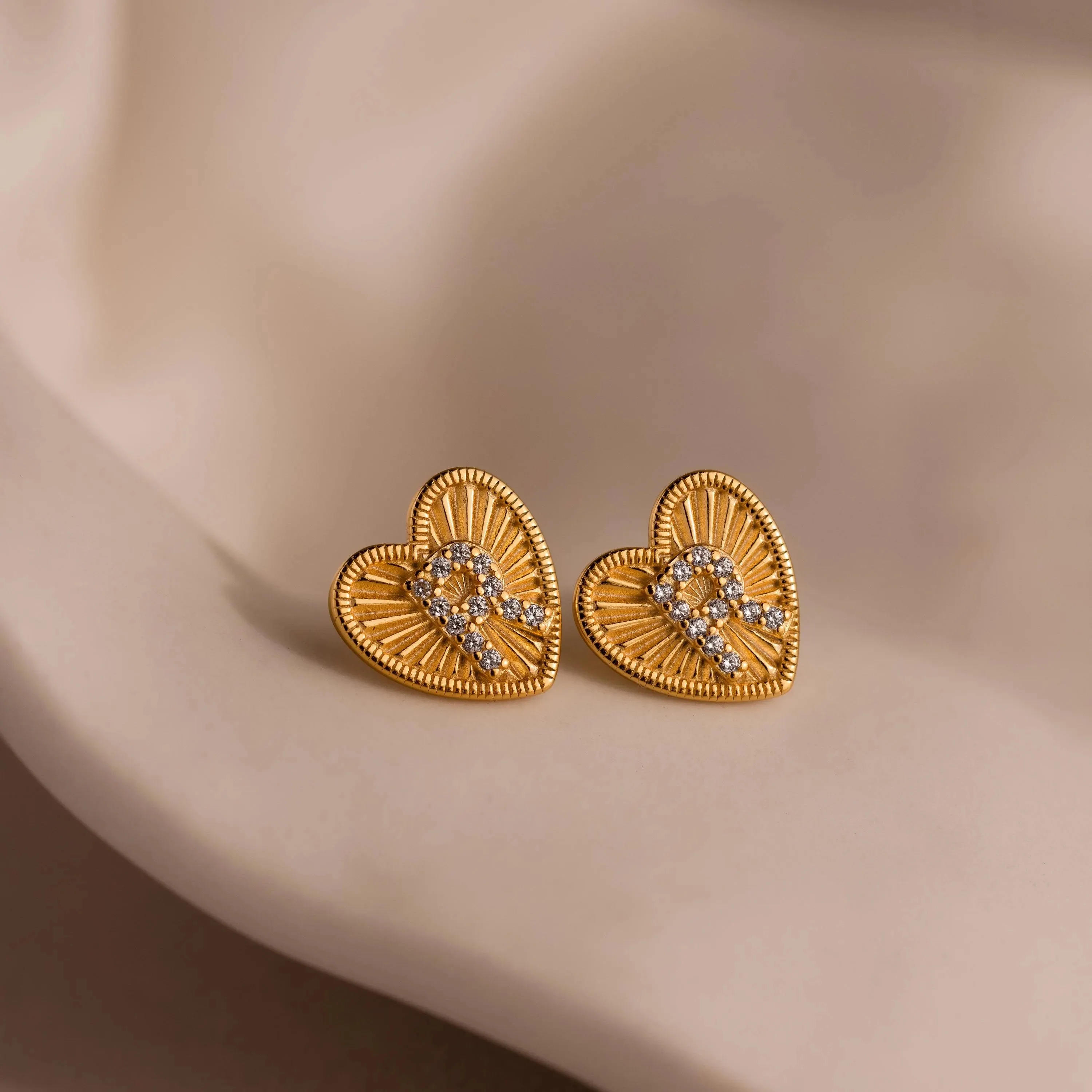 Ribbed Heart Initial Studs - Image 3
