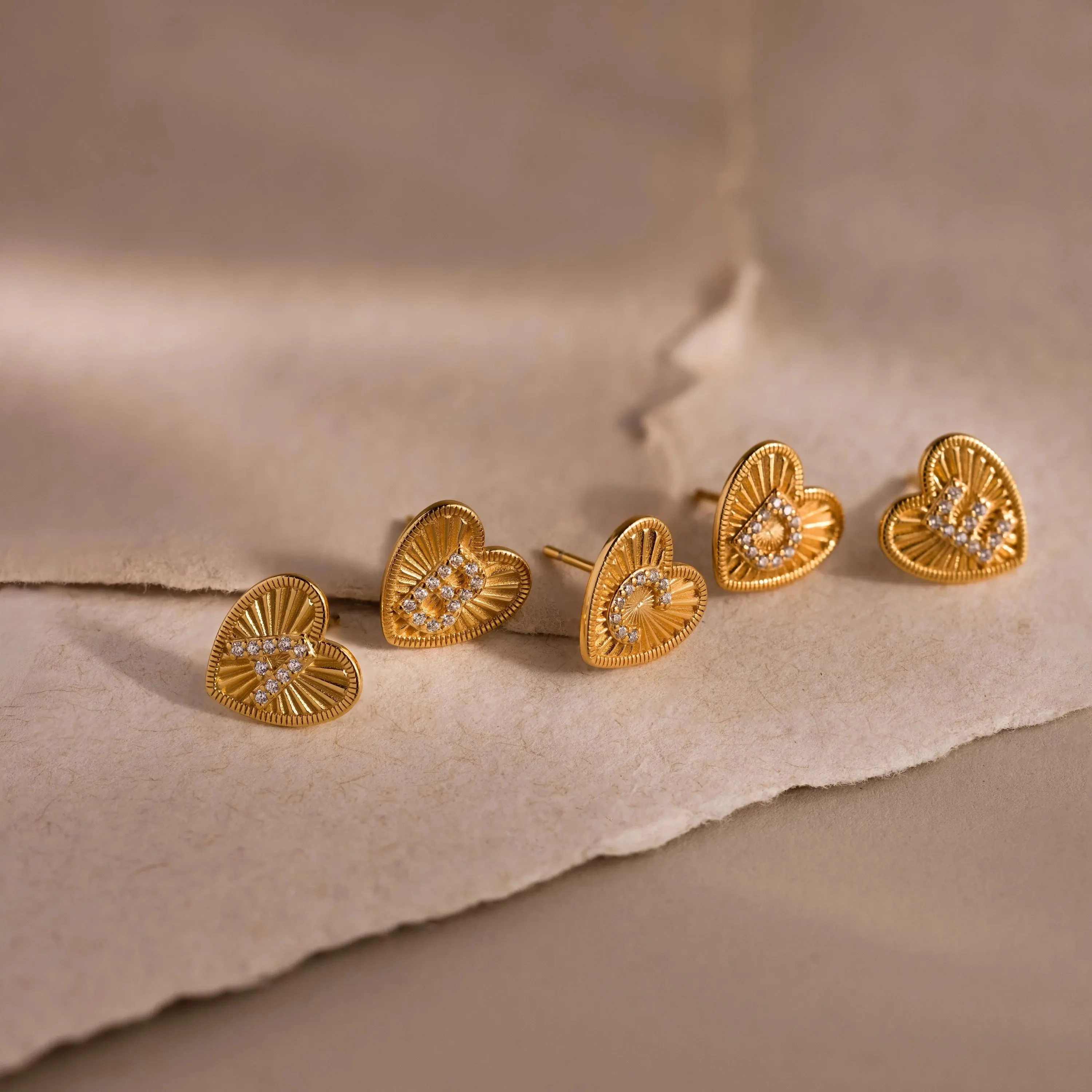 Ribbed Heart Initial Studs - Image 7
