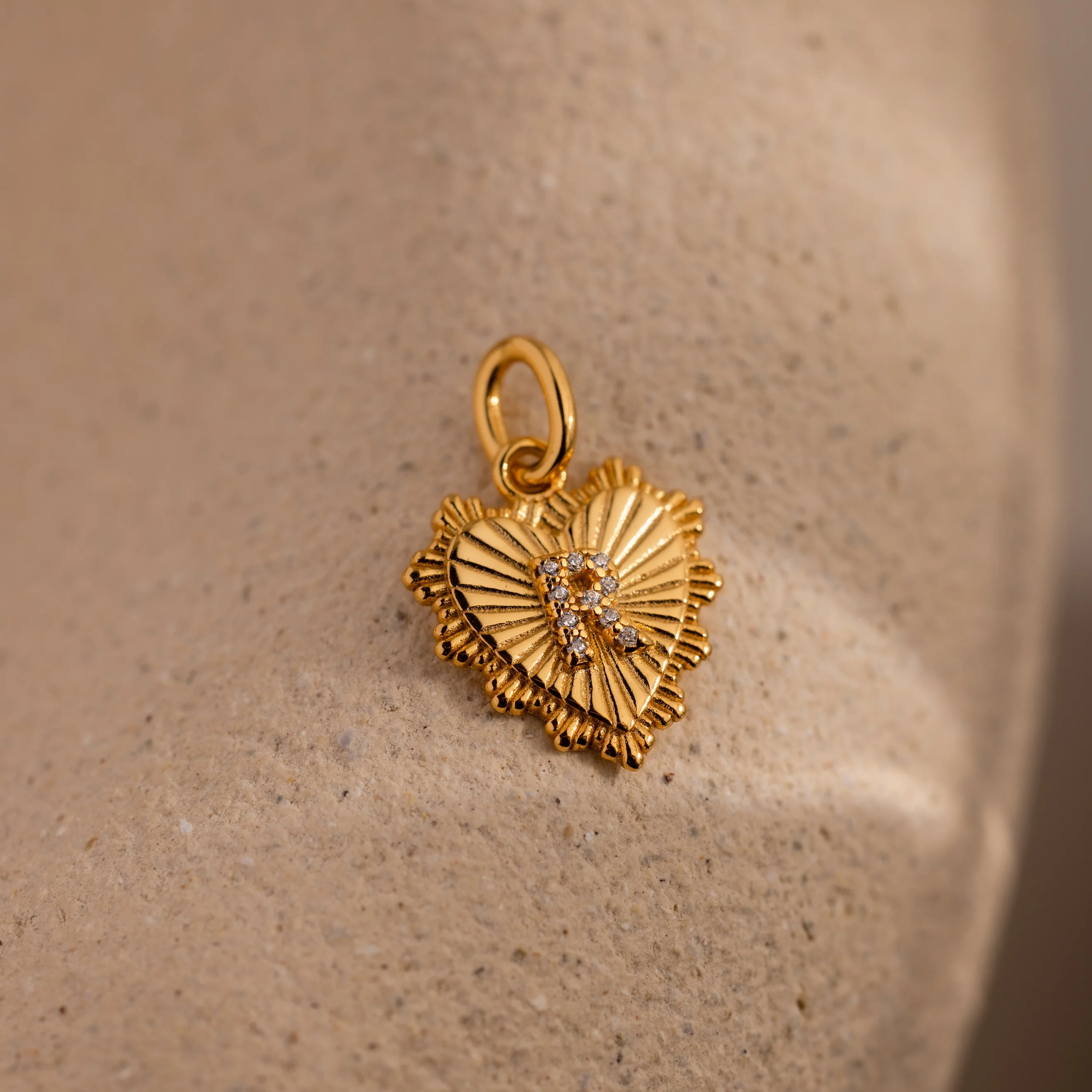 Ribbed Heart Pave Initial Charm - Image 25