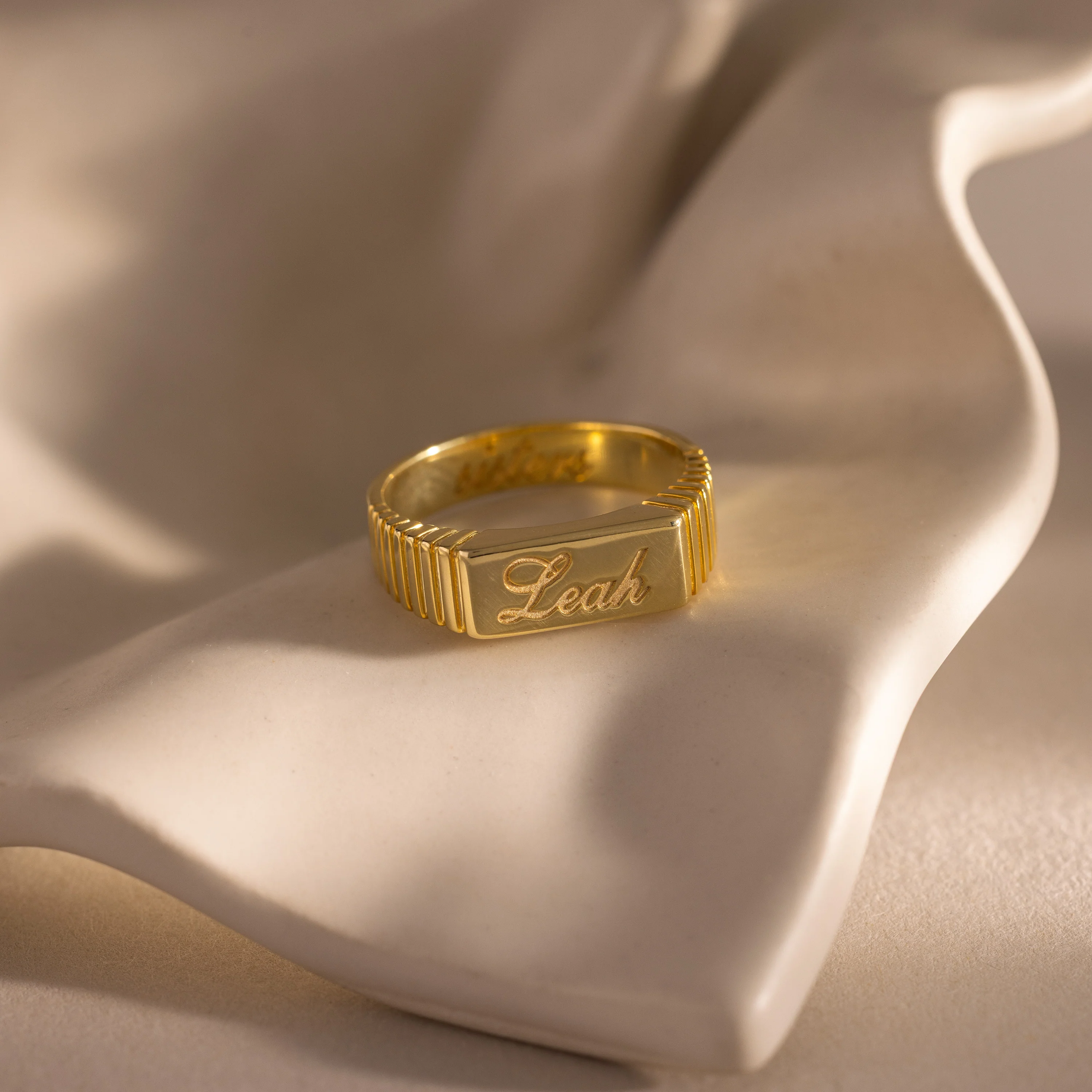Ribbed Name Signet Ring