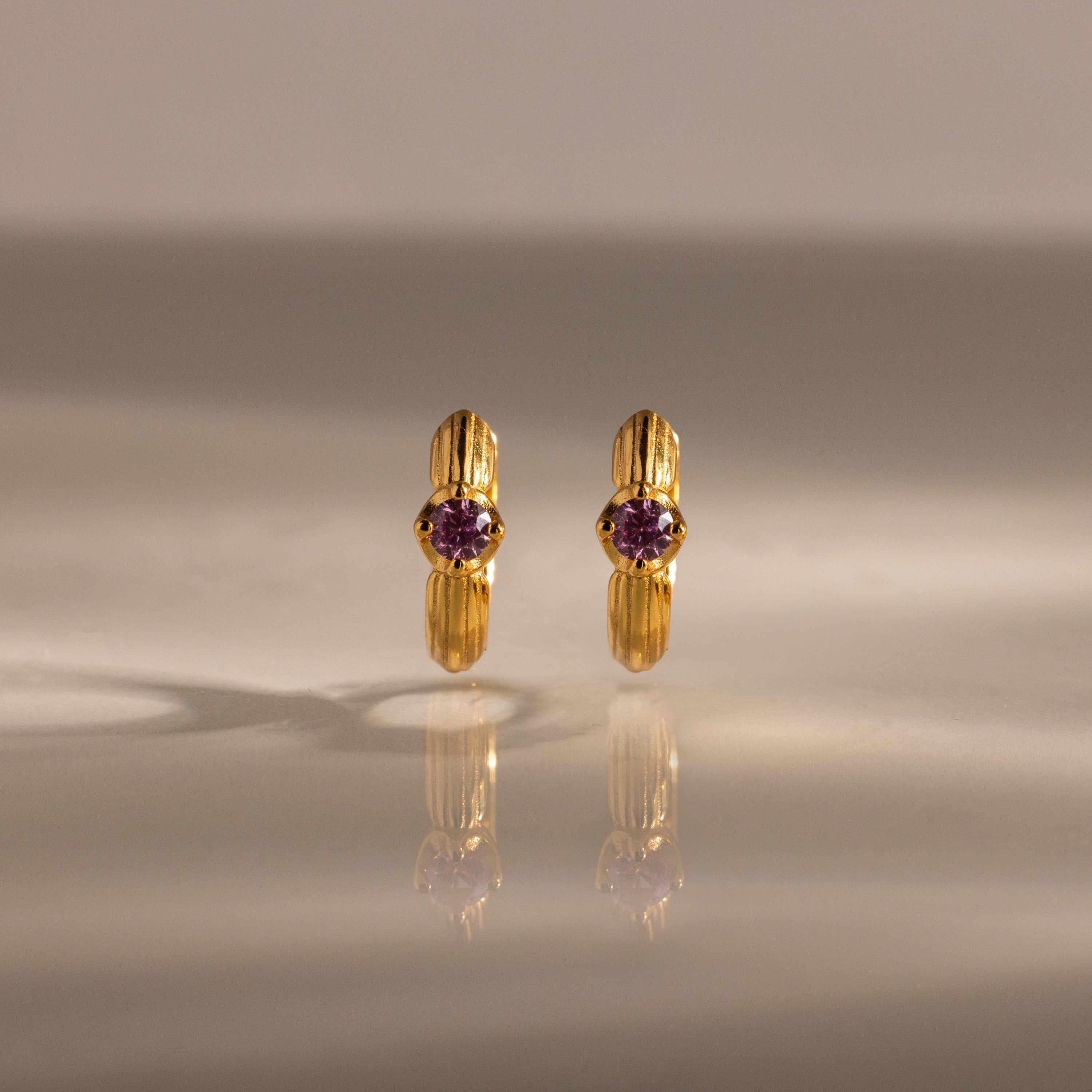 Ribbed Pink Tourmaline Huggies