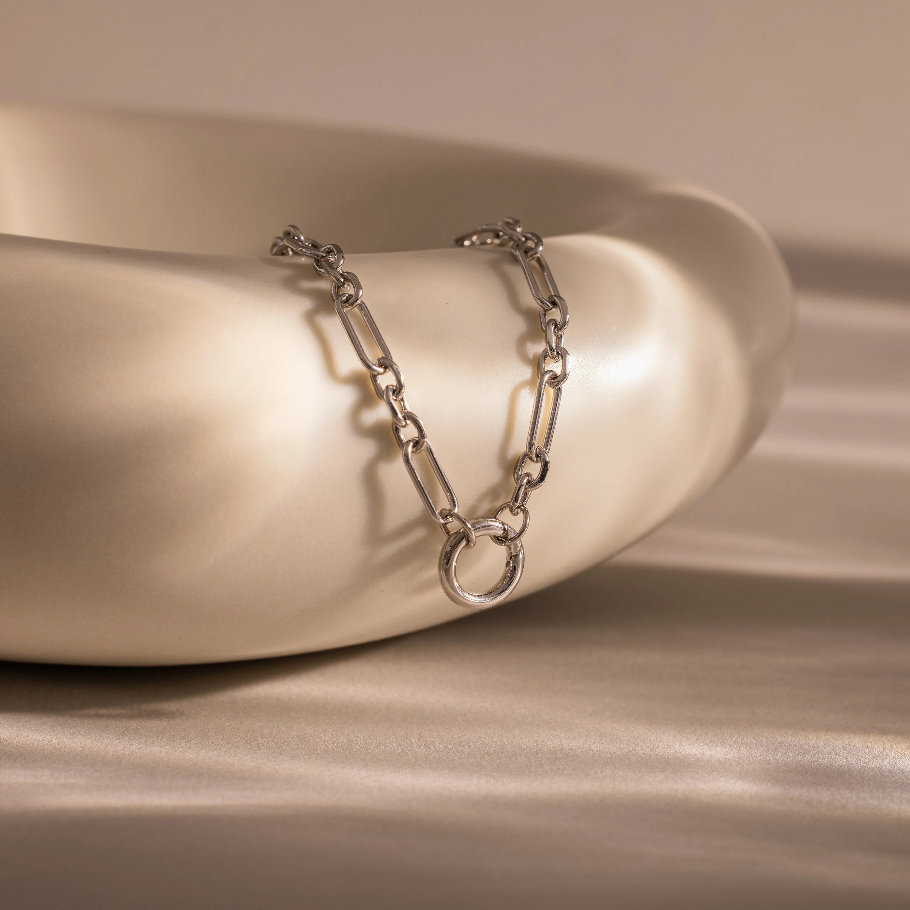 Rolo Circle Figaro Necklace in Silver - Image 3