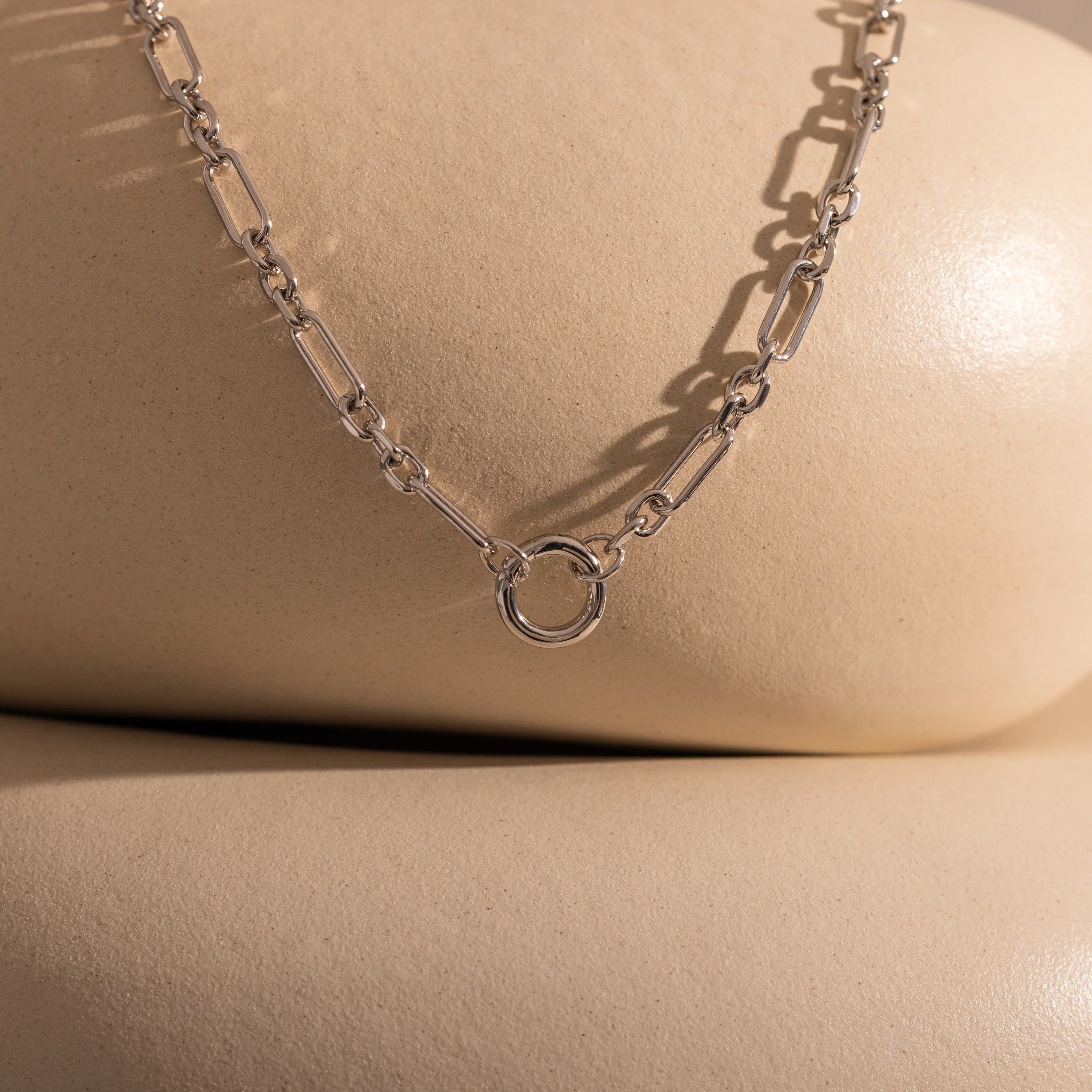 Rolo Circle Figaro Necklace in Silver - Image 5
