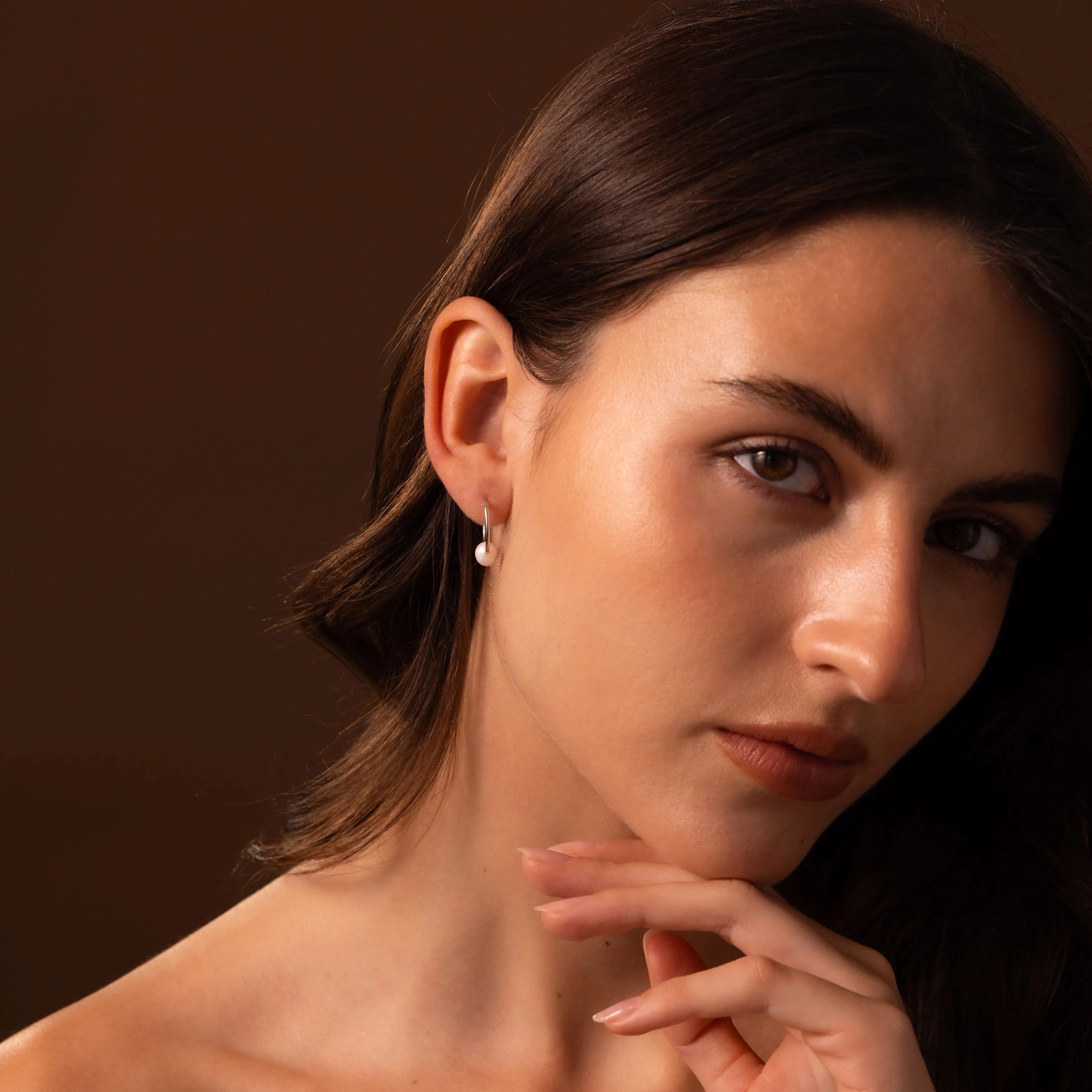 Round Pearl Hoops in Silver - Image 4