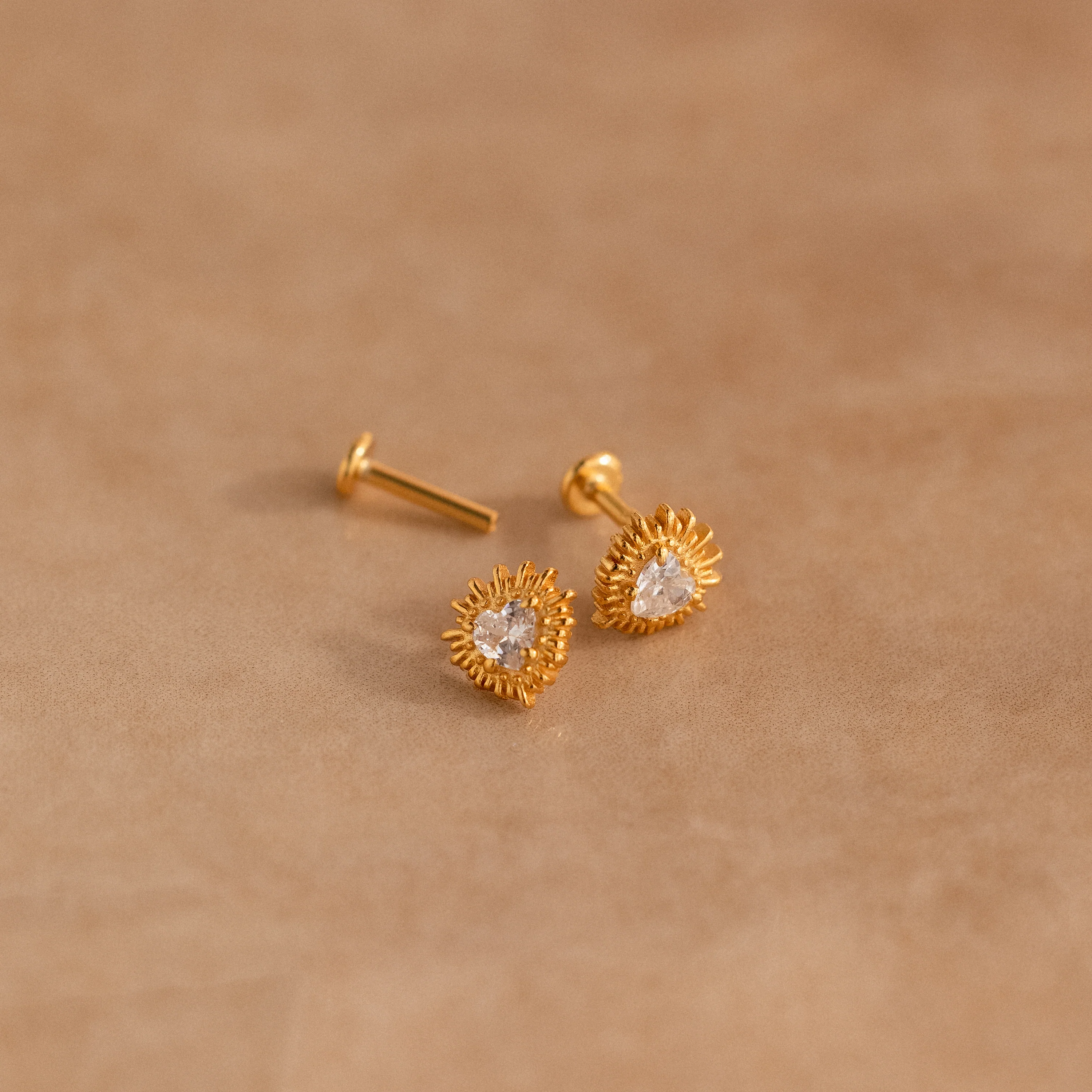 Sacred Heart Flatback Studs in 18K Gold - Image 5