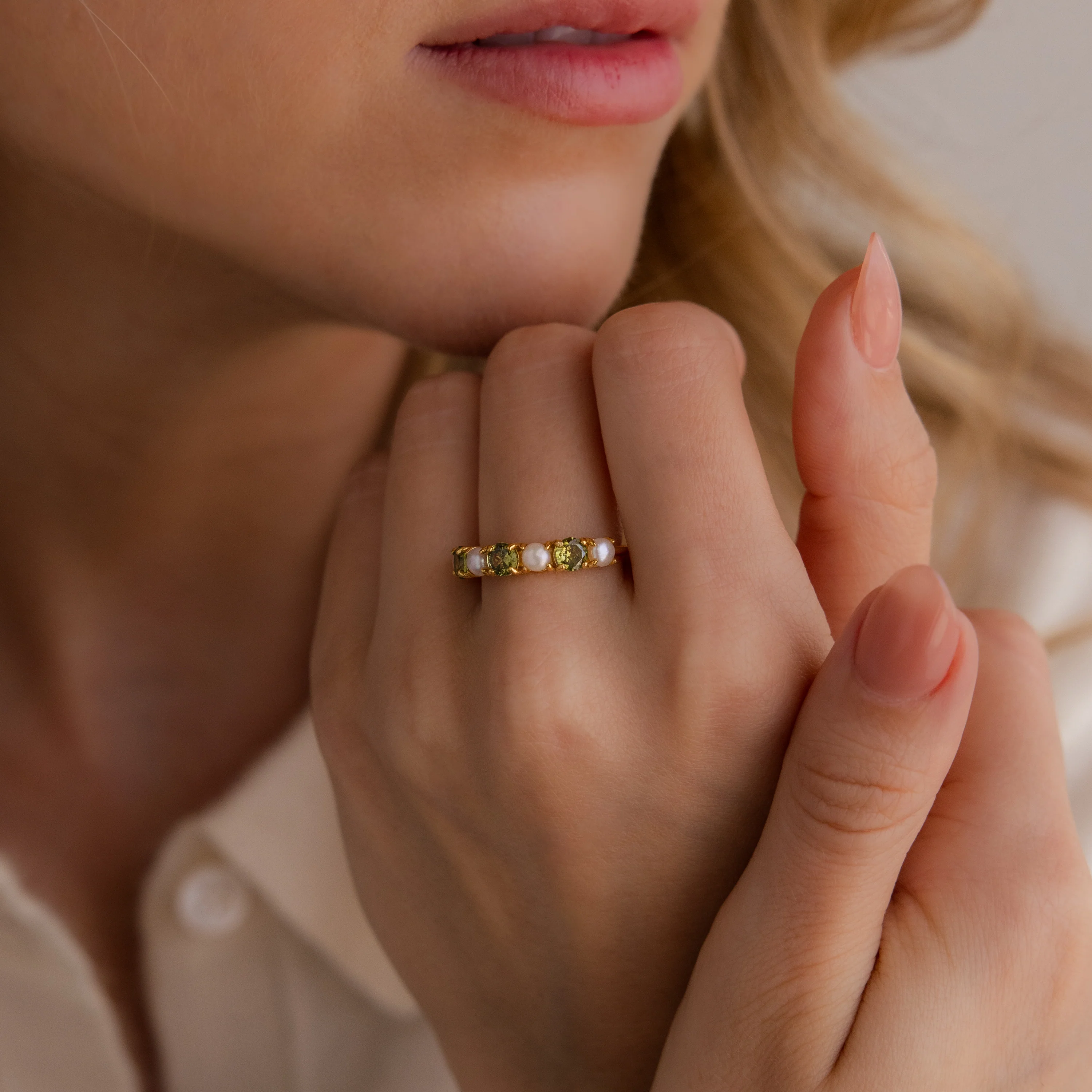 Peridot & Pearl Lace Ring - Image 7