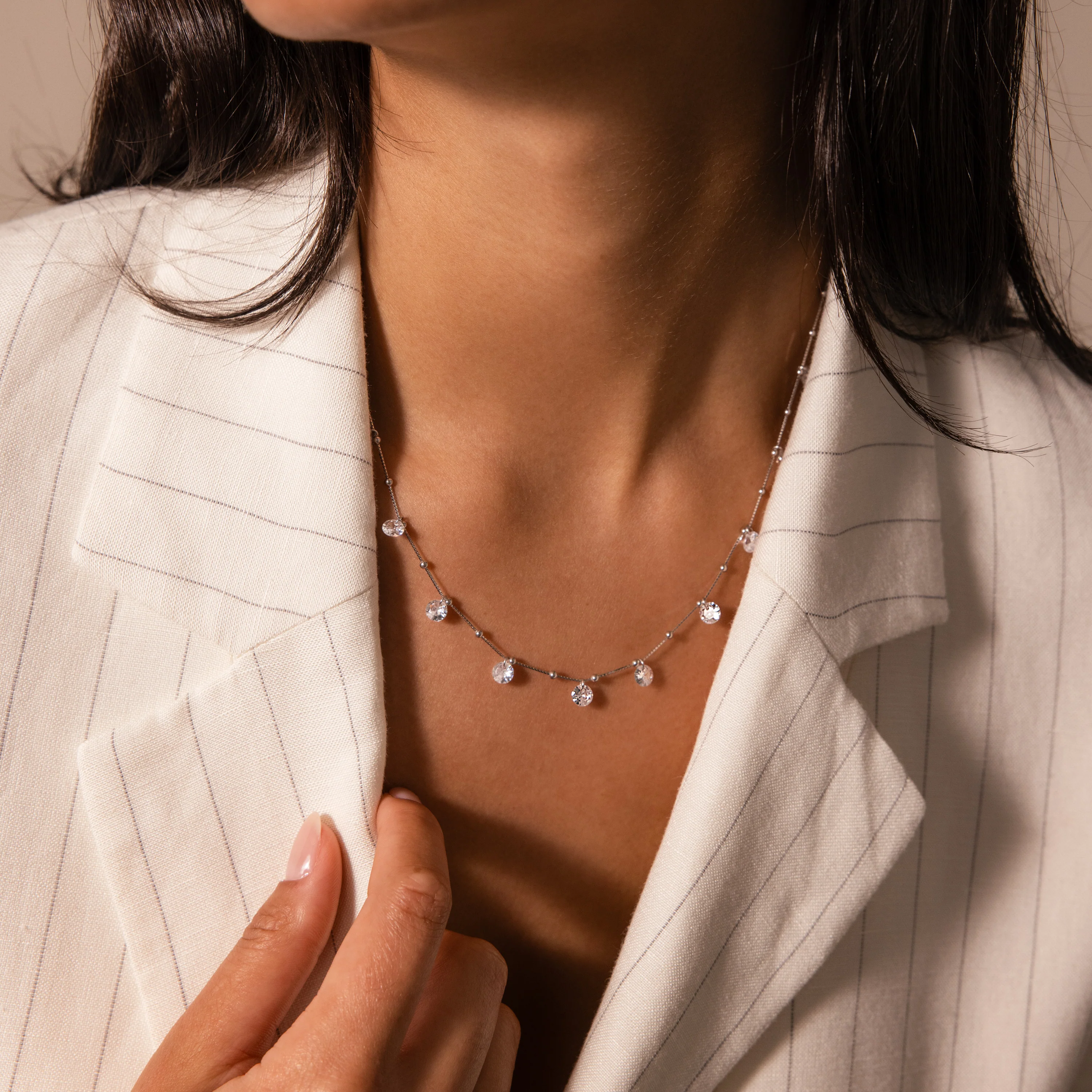 Satellite Diamond Necklace in Silver - Image 4