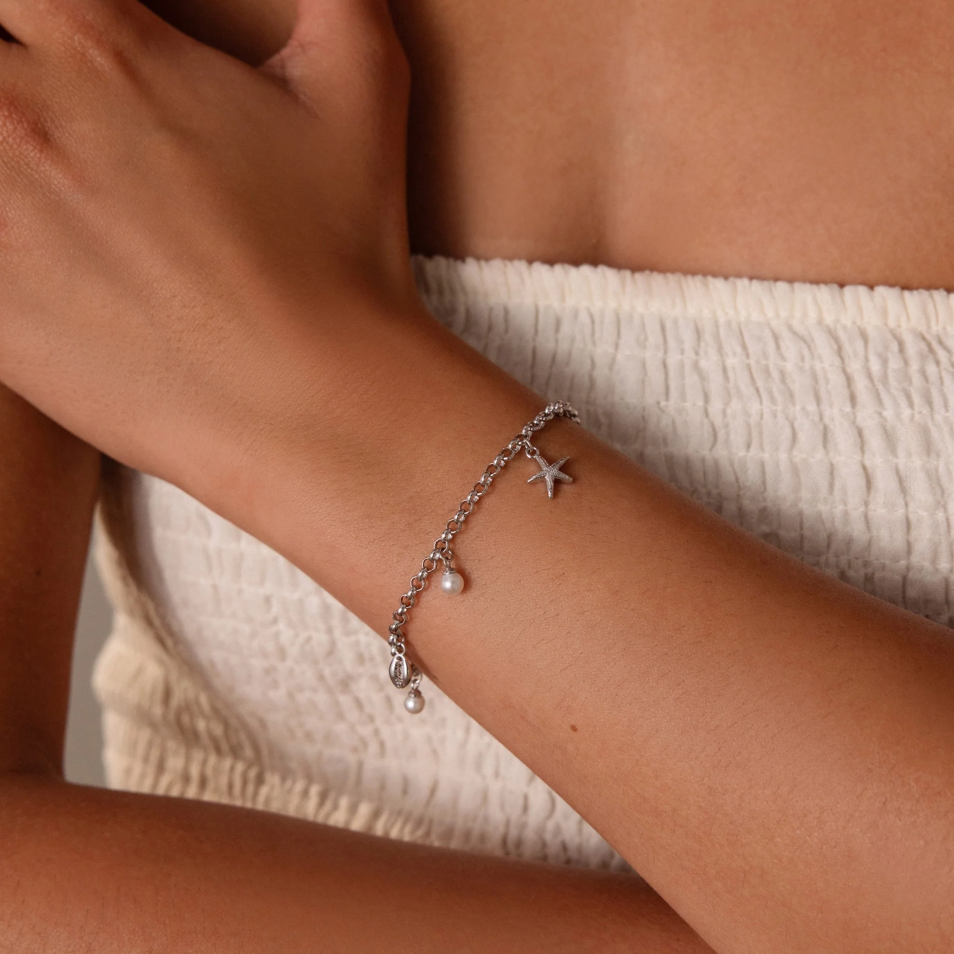 Seaside Pearl Charm Bracelet in Silver - Image 2