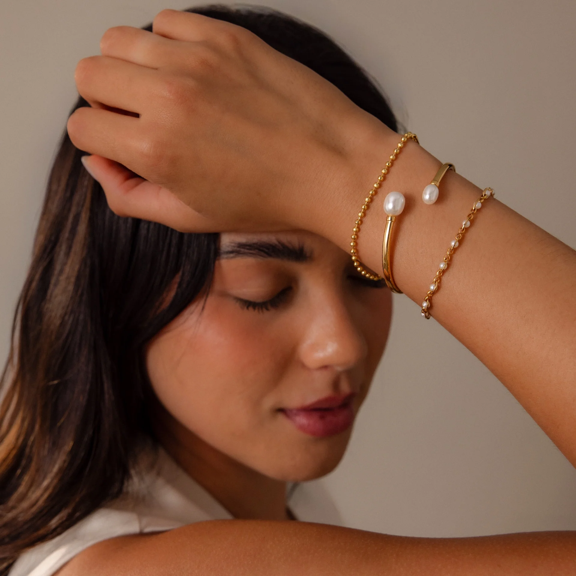 Serenity Pearl Cuff Bracelet in 18K Gold - Image 6