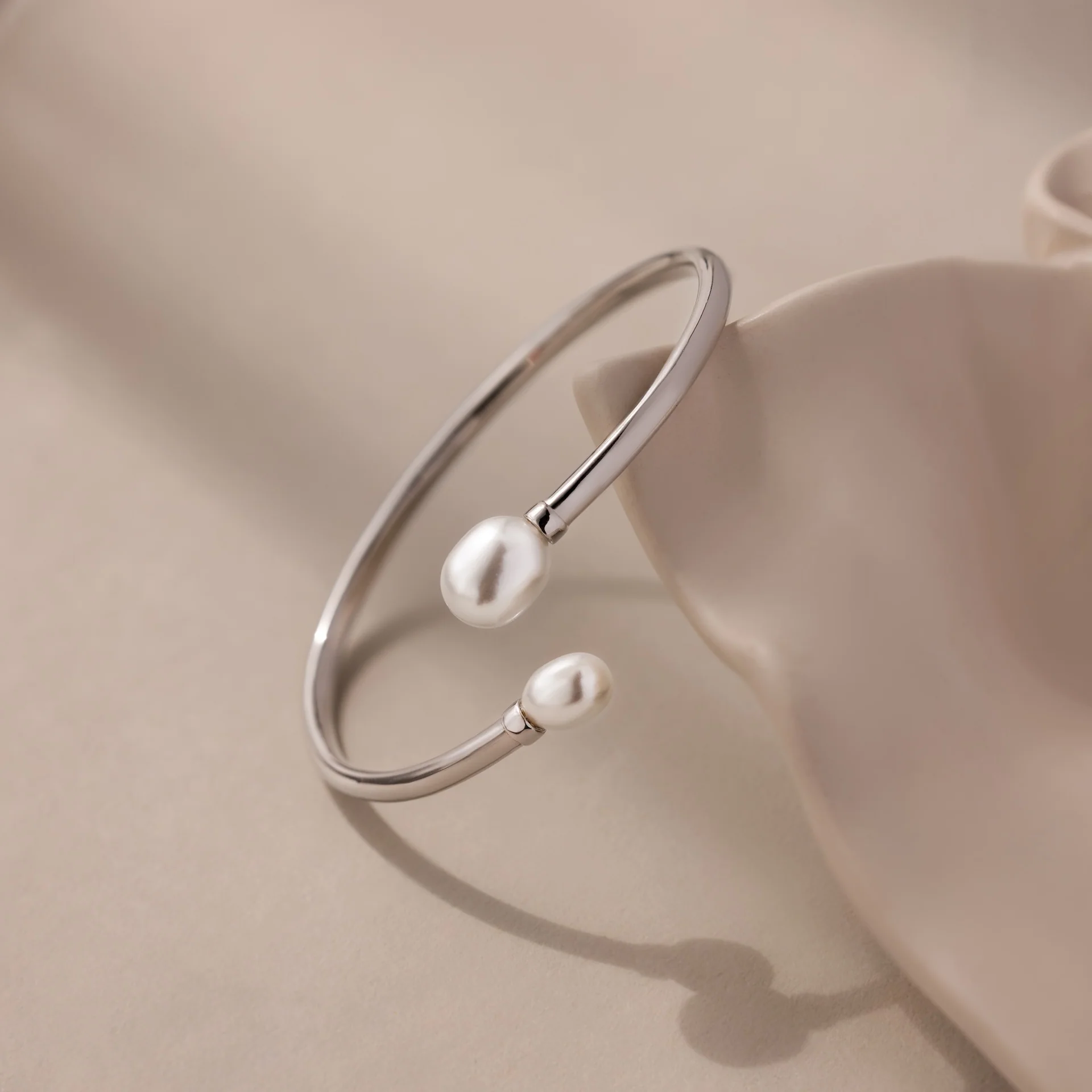 Serenity Pearl Cuff Bracelet in Silver - Image 3