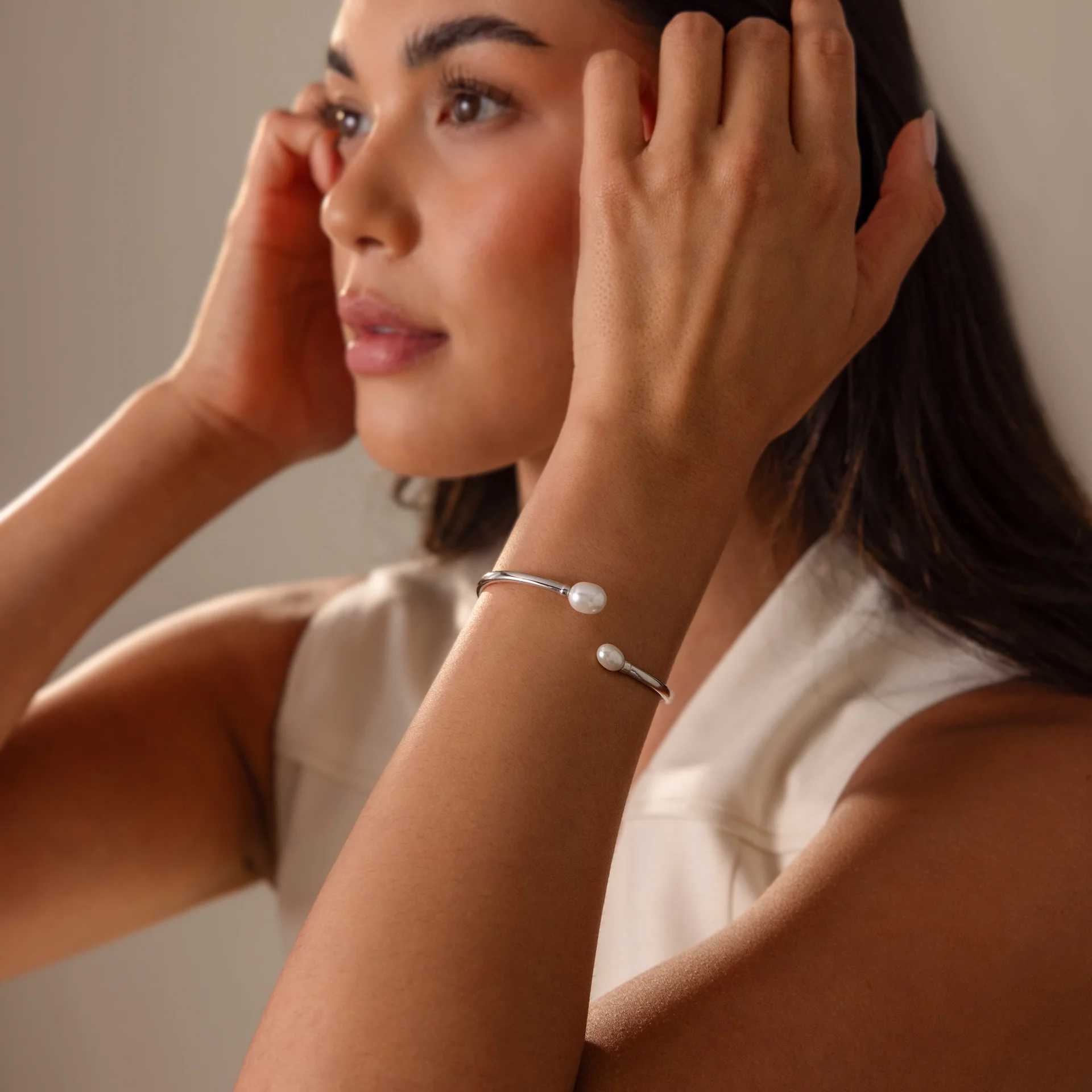 Serenity Pearl Cuff Bracelet in Silver - Image 6
