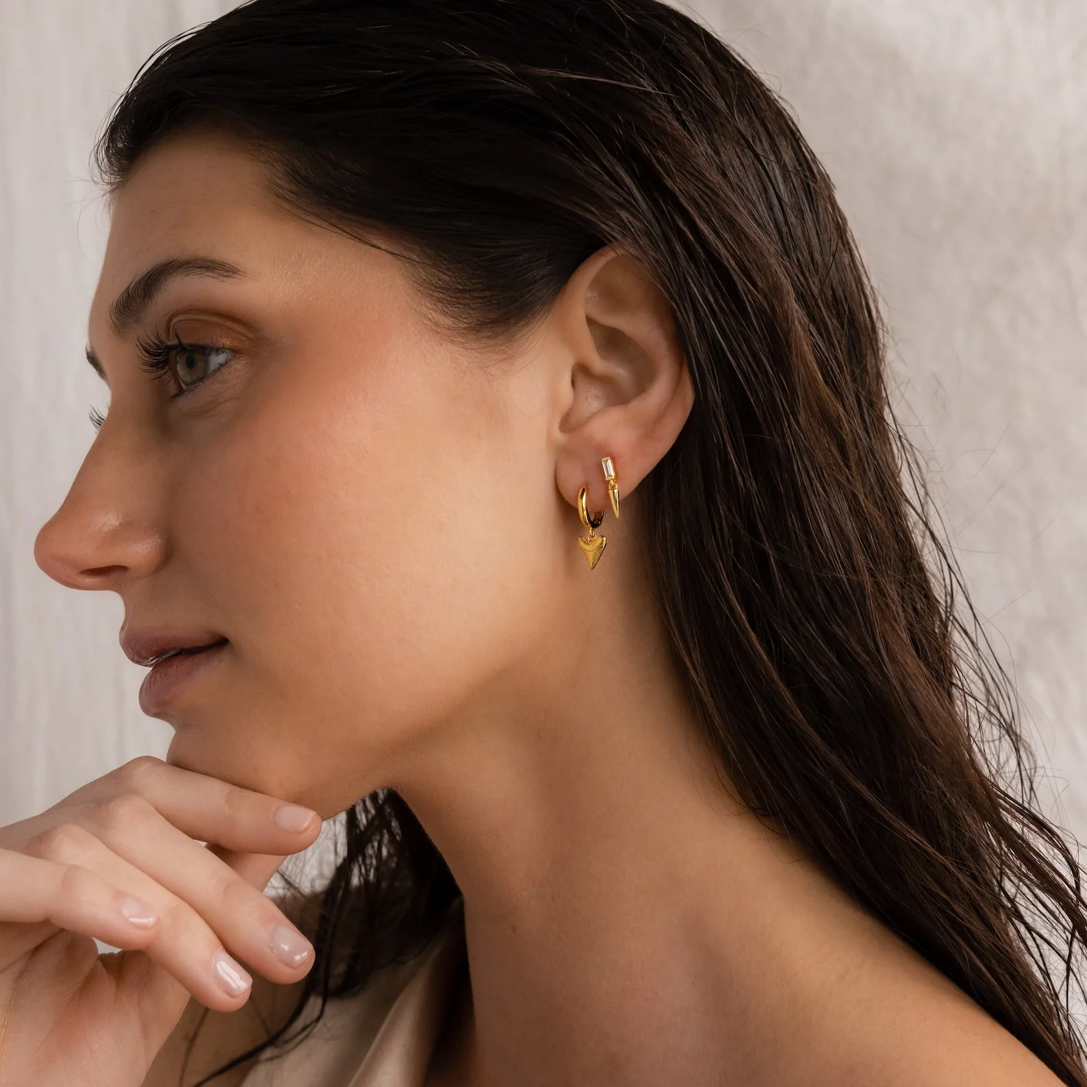Shark Tooth Huggies in 18K Gold - Image 8