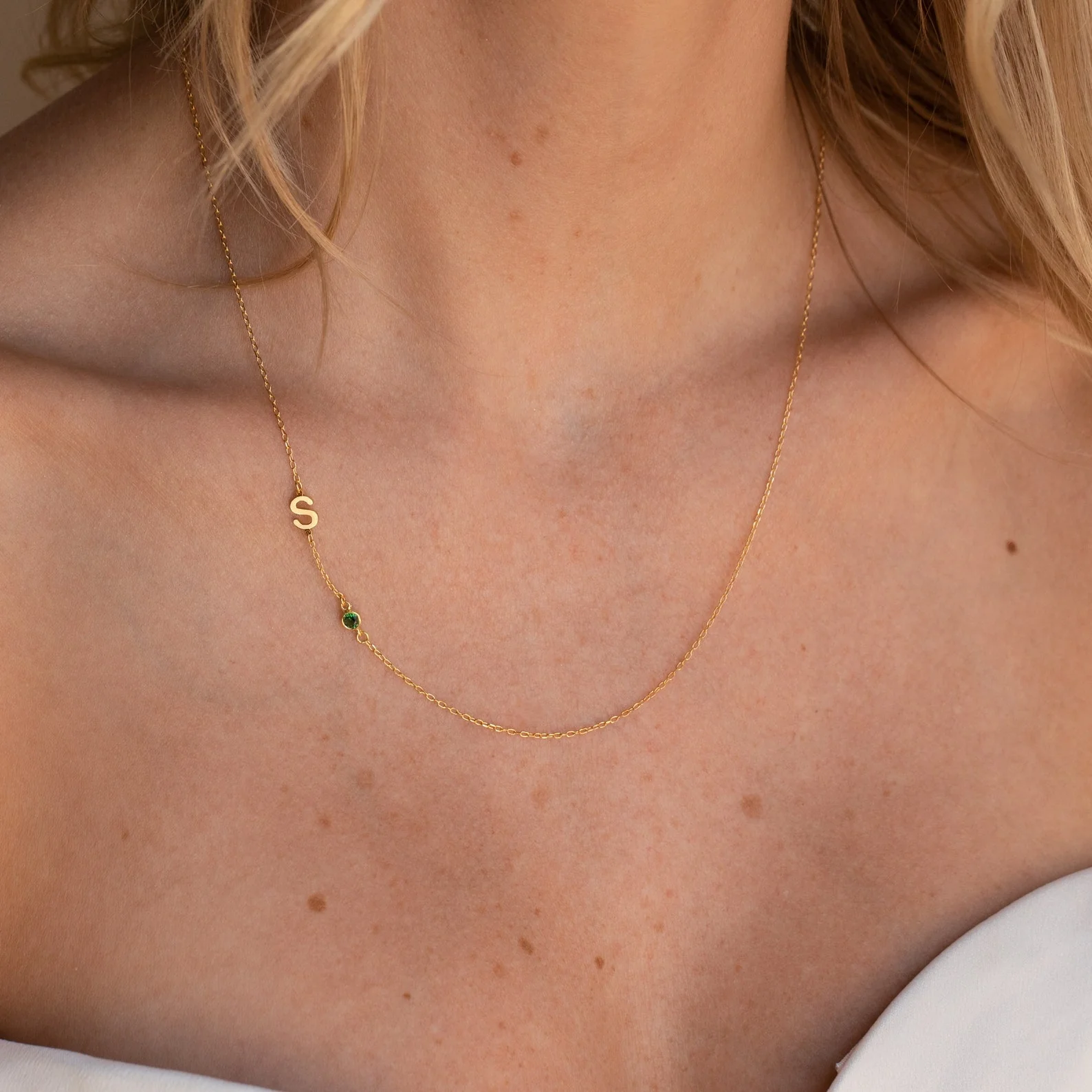 Sideways Initial Birthstone Necklace - Image 2