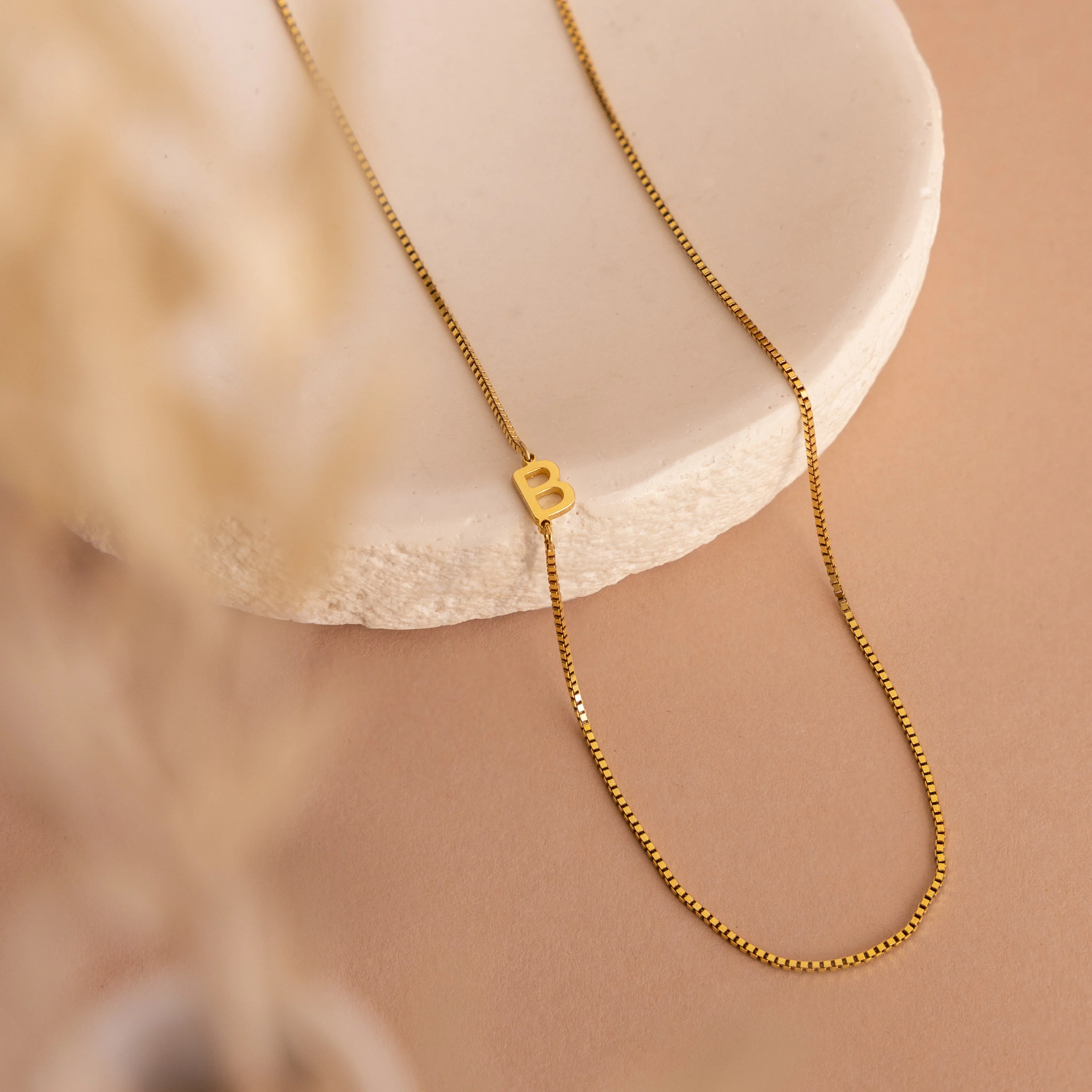 Sideways Initial Necklace in Box Chain - Image 2