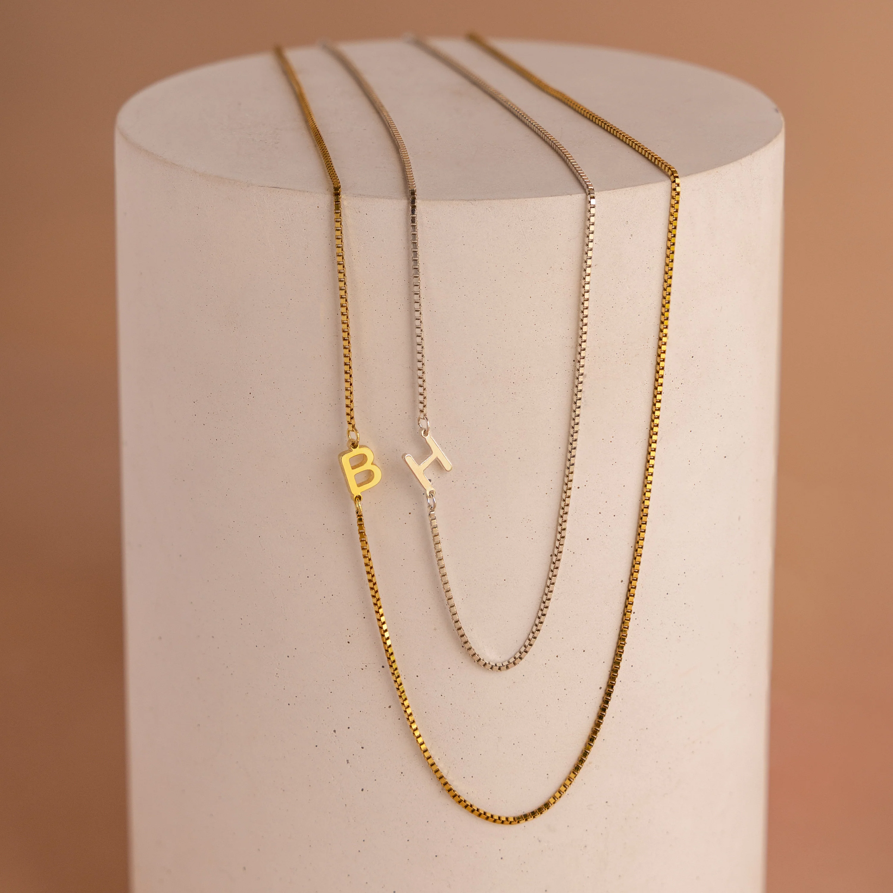 Sideways Initial Necklace in Box Chain - Image 3