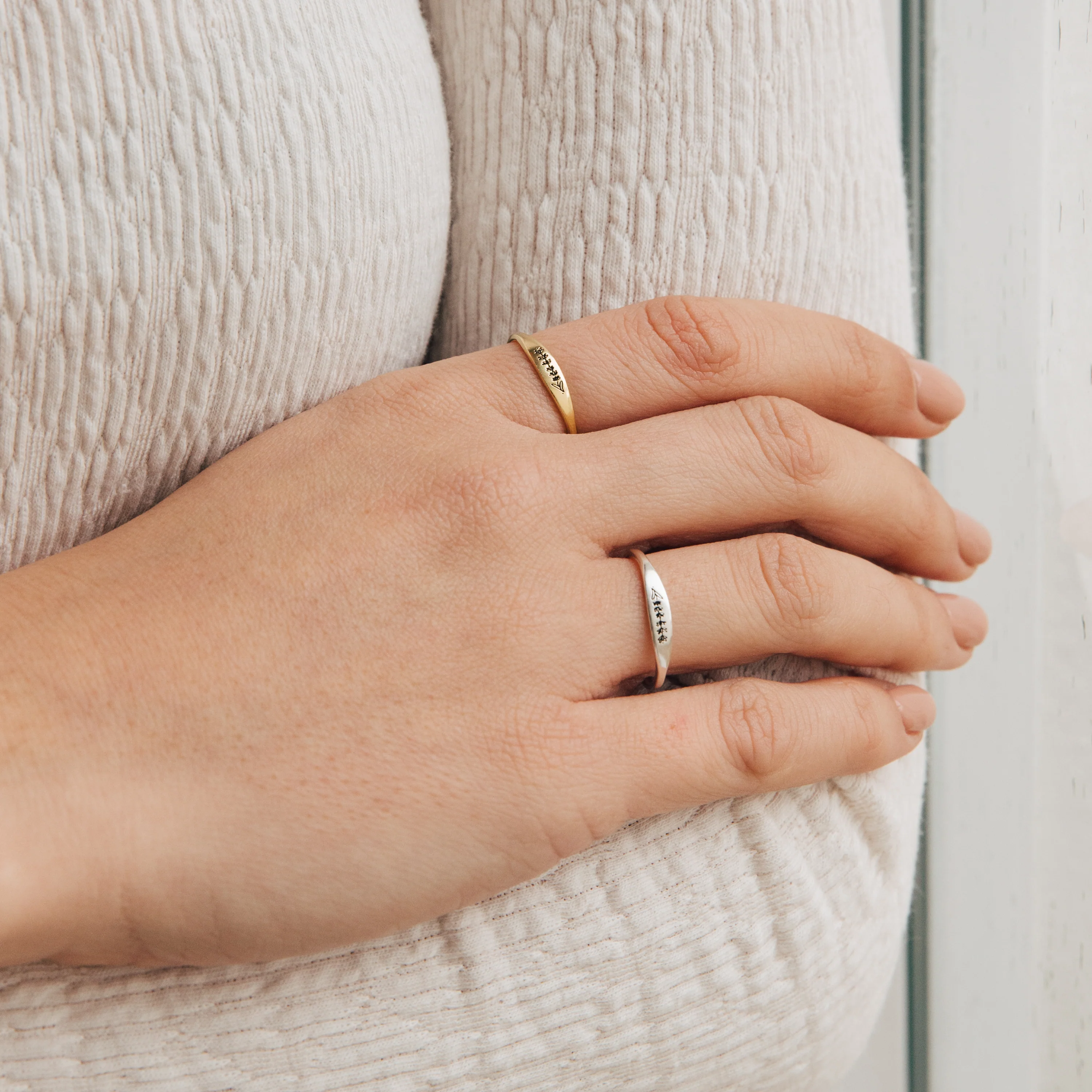 Skinny Birth Flower Ring in Silver - Image 6