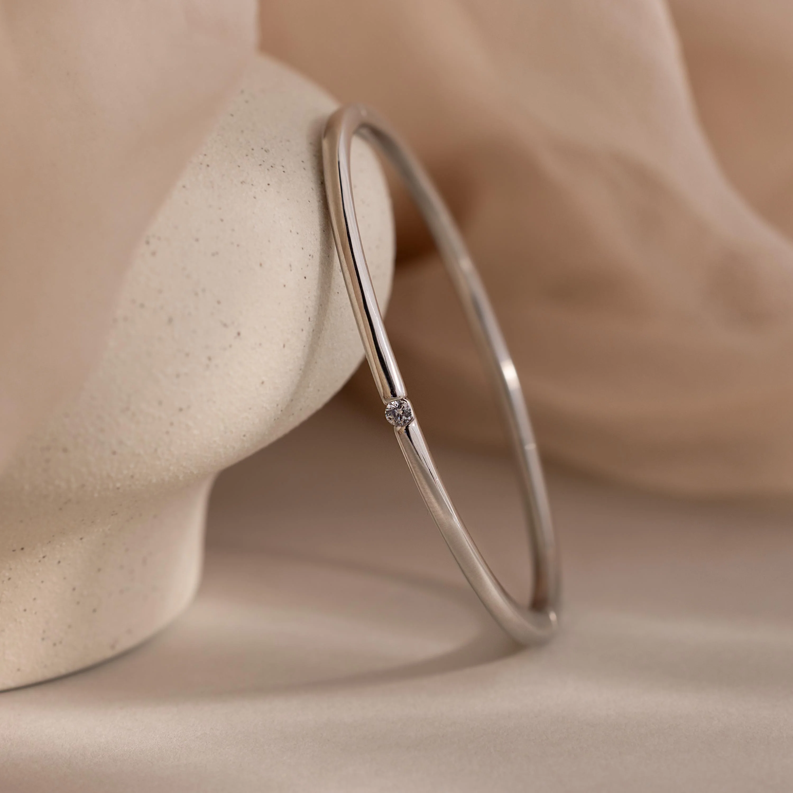 Skinny Diamond Bangle in Silver - Image 3