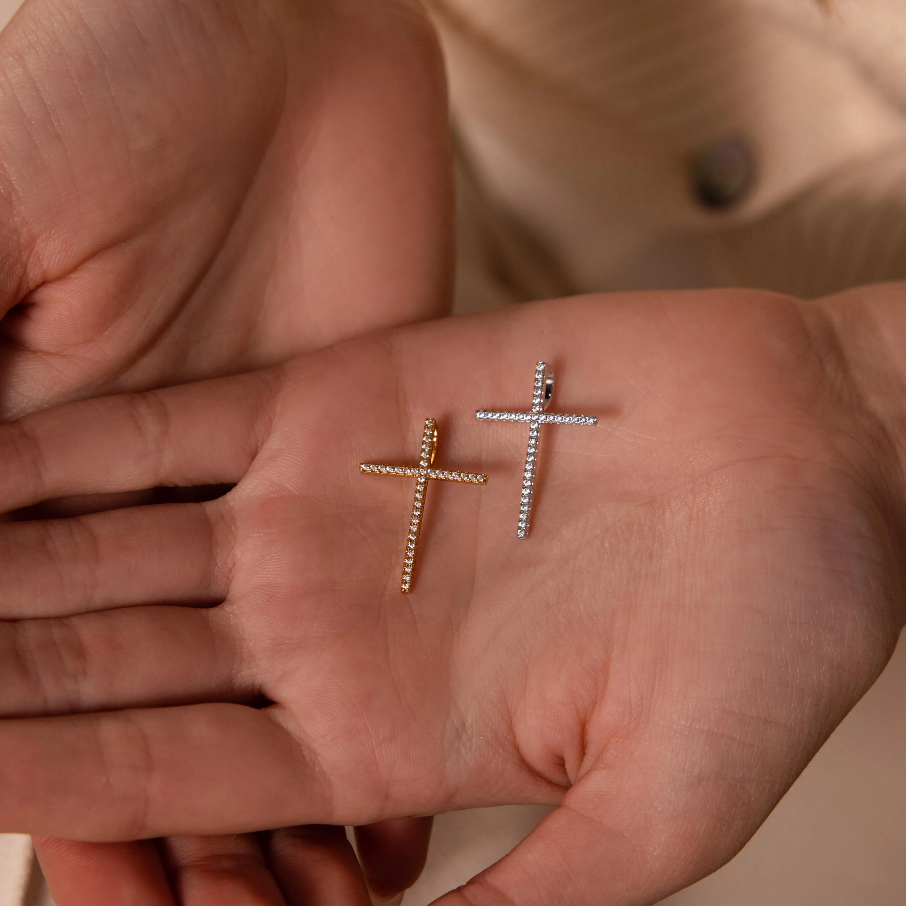 Skinny Pave Cross Charm in Silver - Image 4