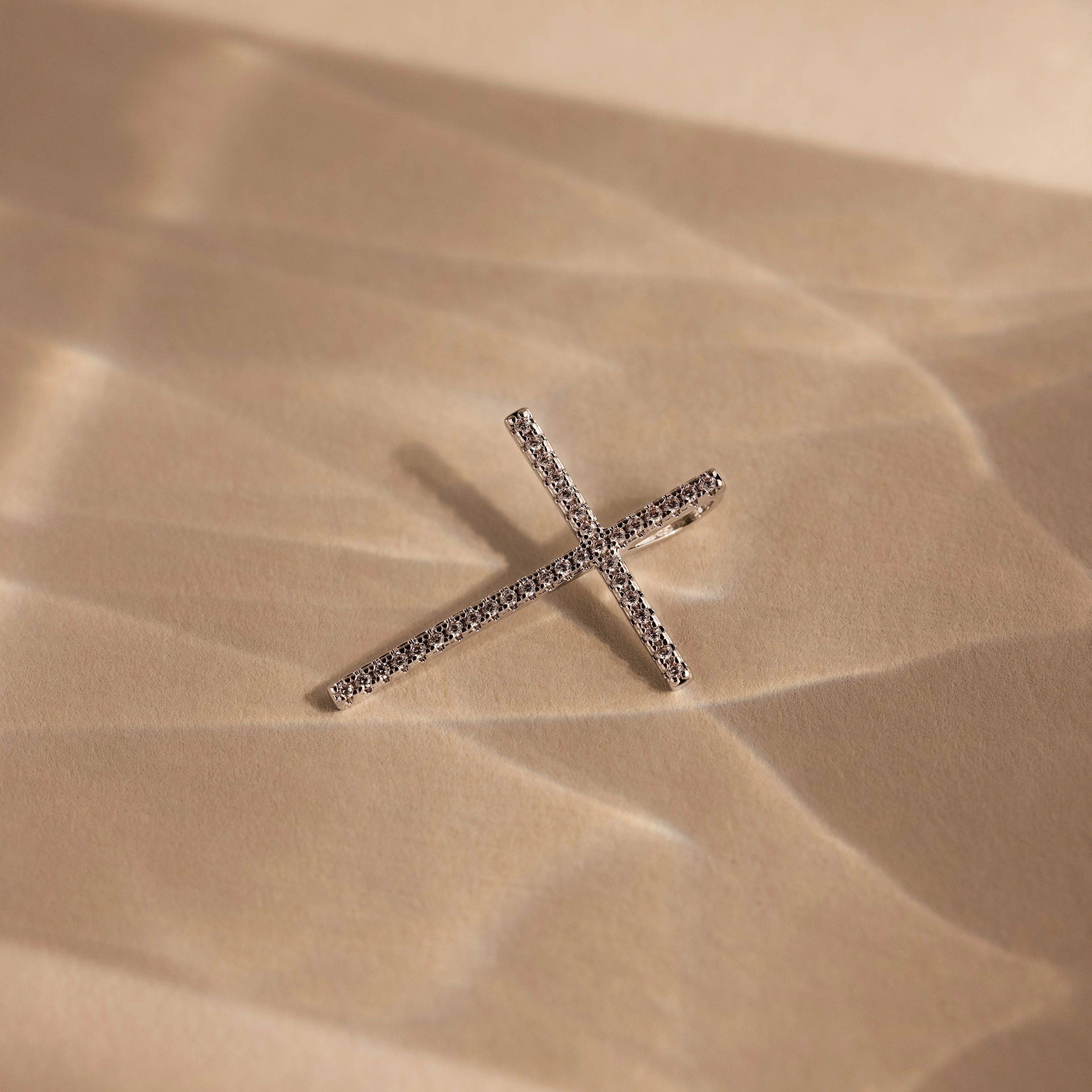 Skinny Pave Cross Charm in Silver - Image 3