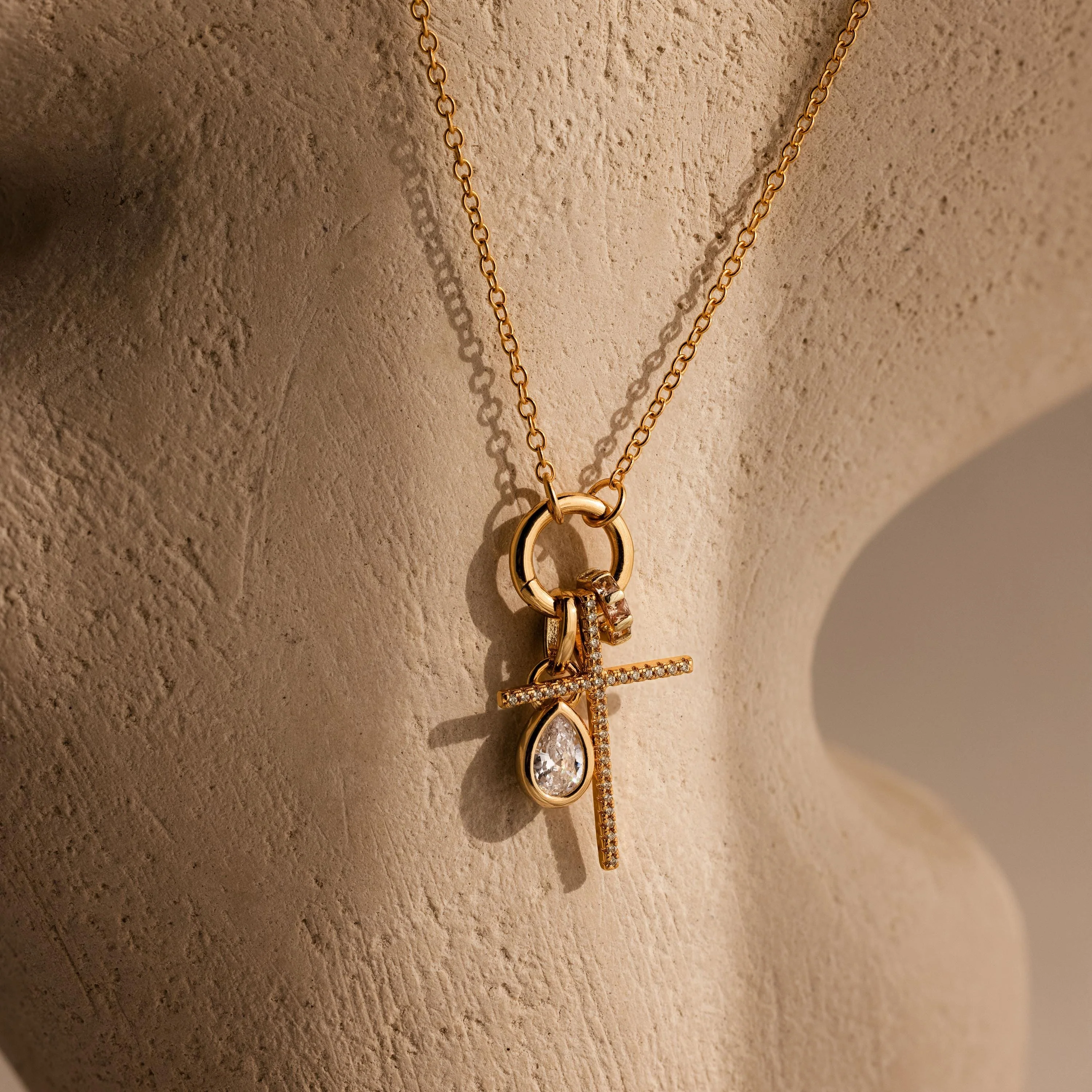 Skinny Pave Cross Charm in 18K Gold - Image 3