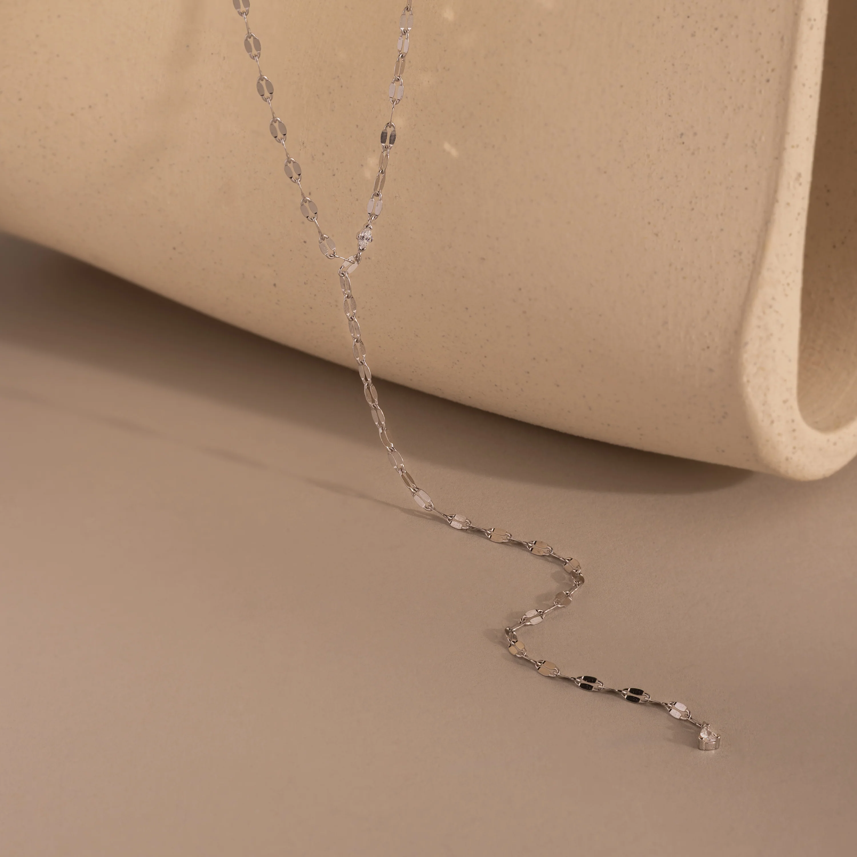 Sparkling Diamond Lariat Necklace in Silver - Image 2