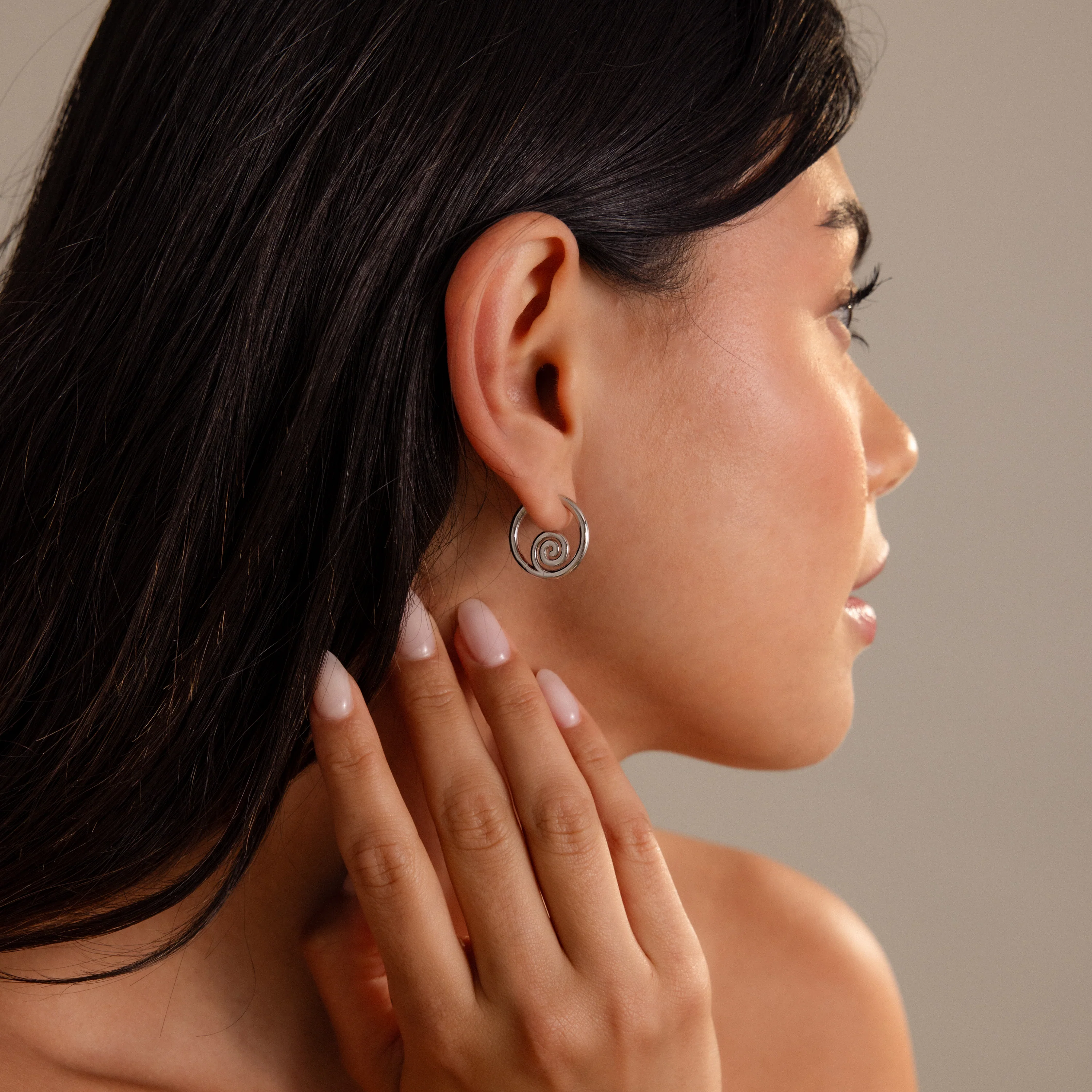 Spiral Swirl Hoops in Silver - Image 4