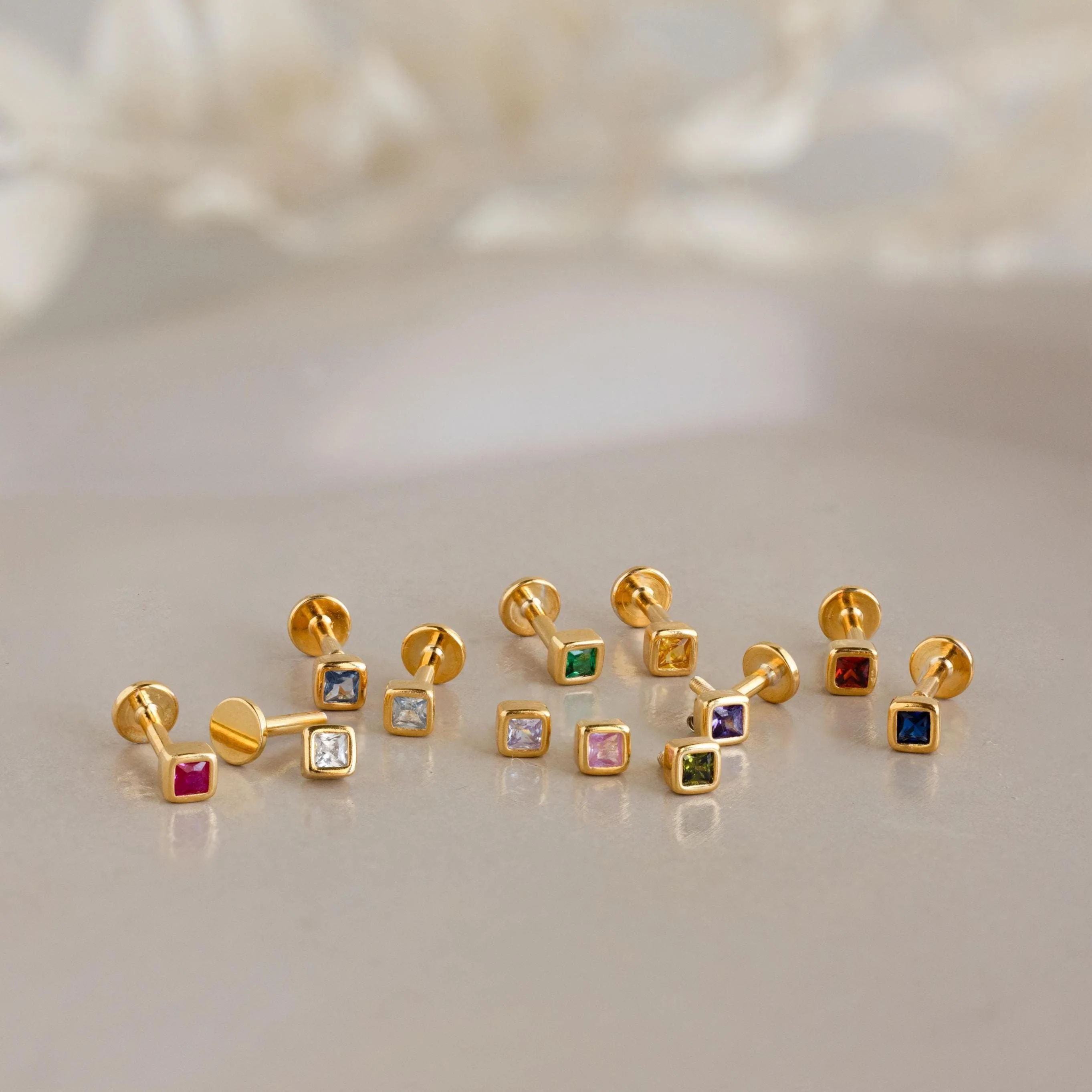 Square Bezel Emerald Flatback Studs - Image 5