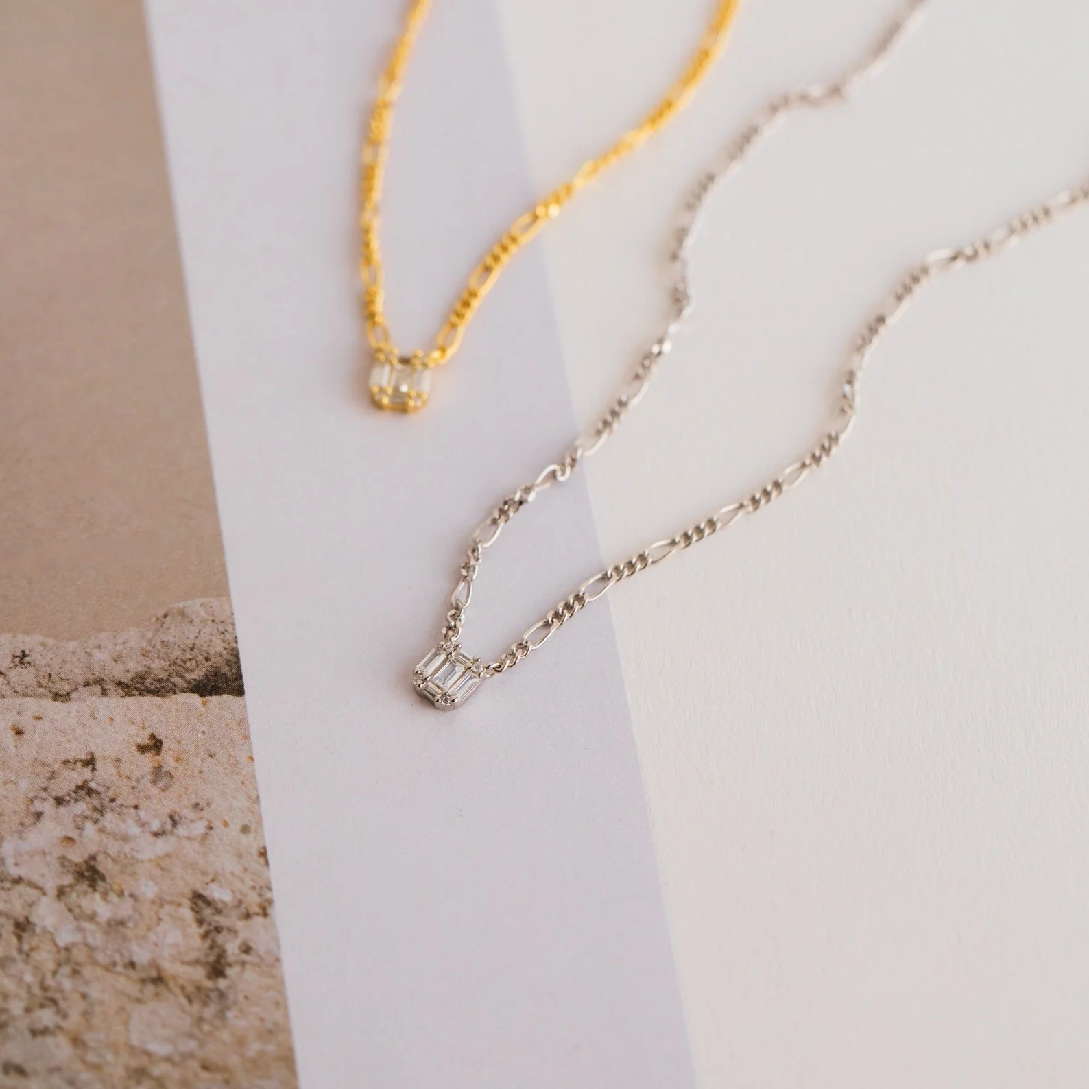 Square Diamond Figaro Necklace - Image 3