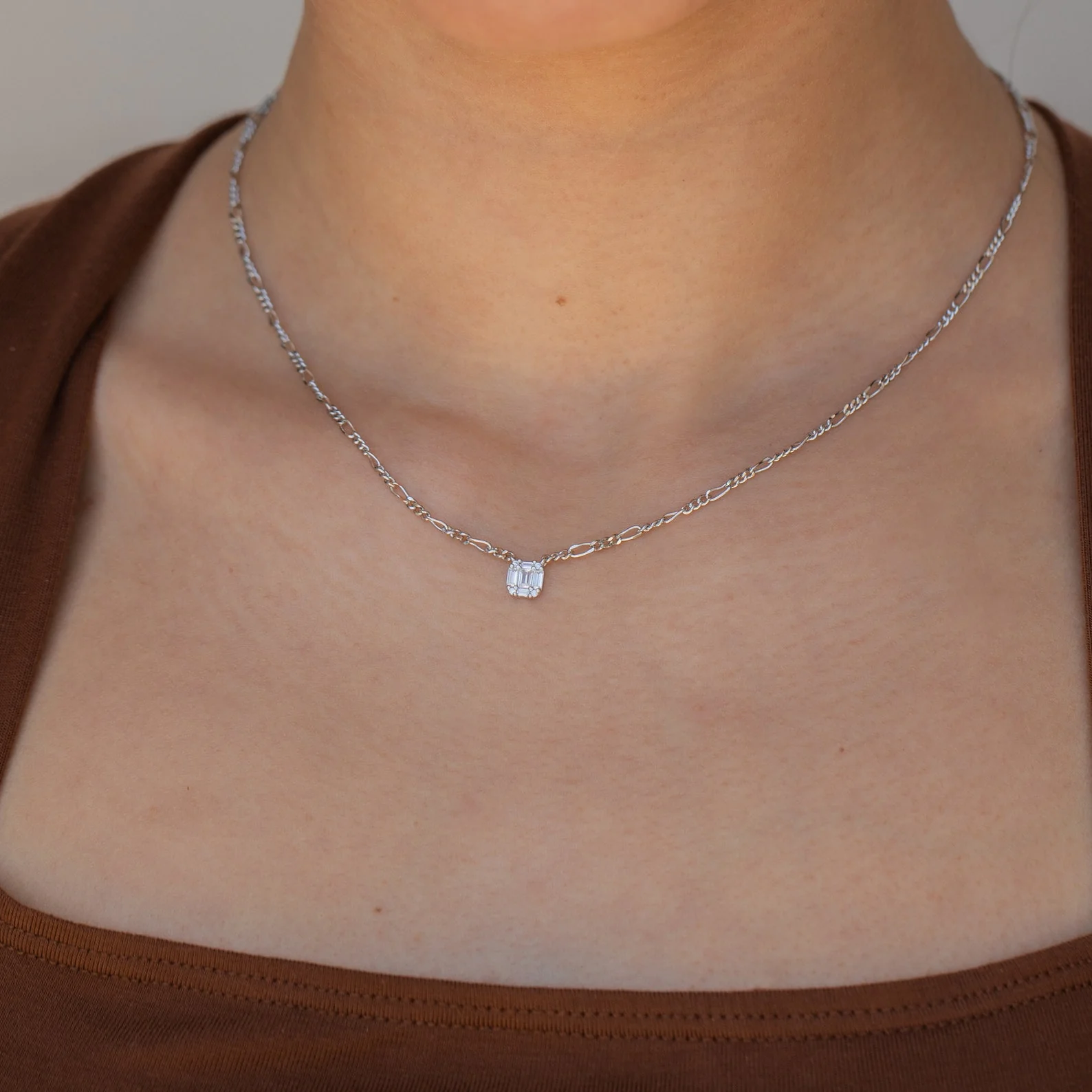 Square Diamond Figaro Necklace - Image 4