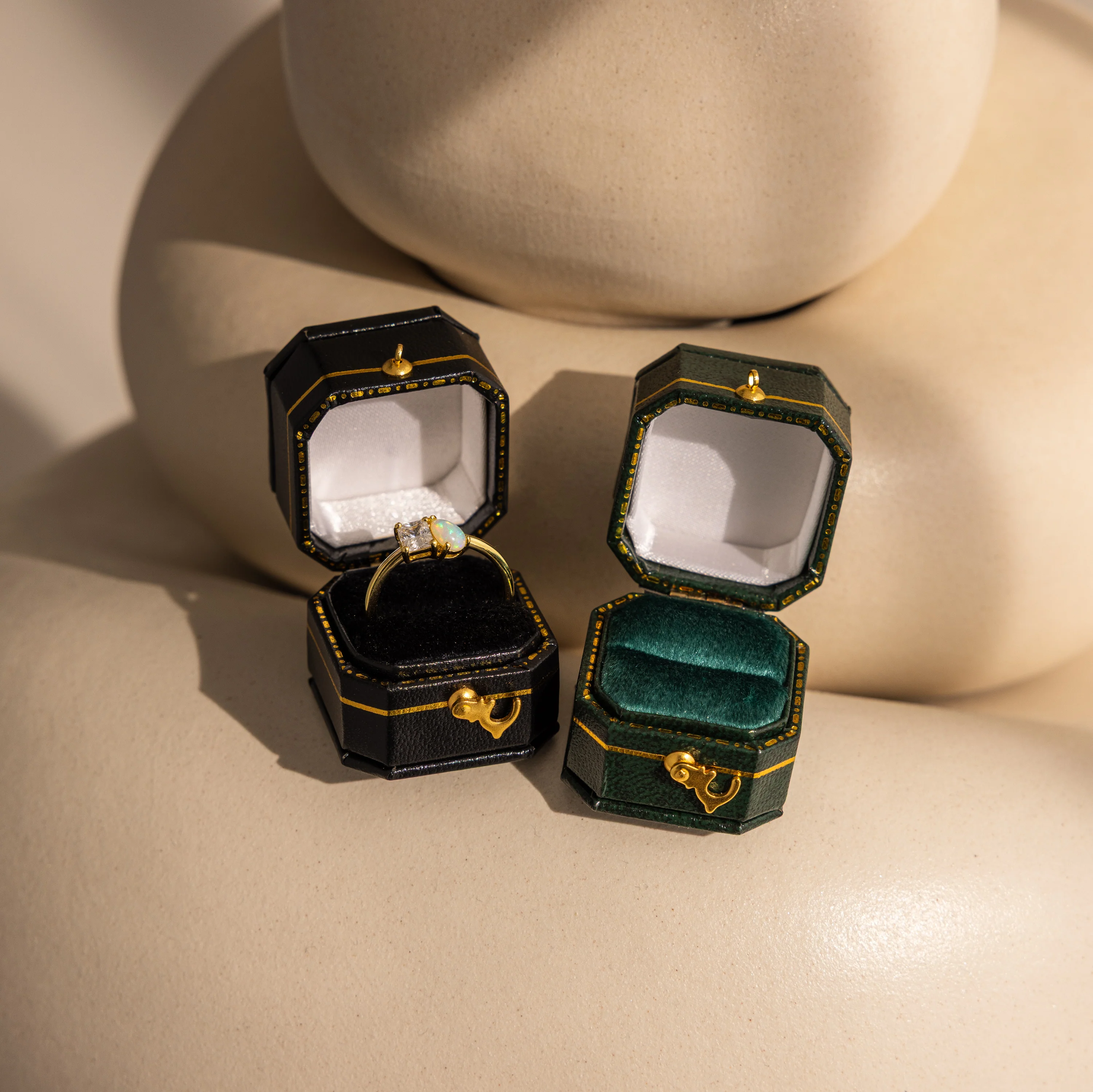 Square Leather Ring Box - Image 9