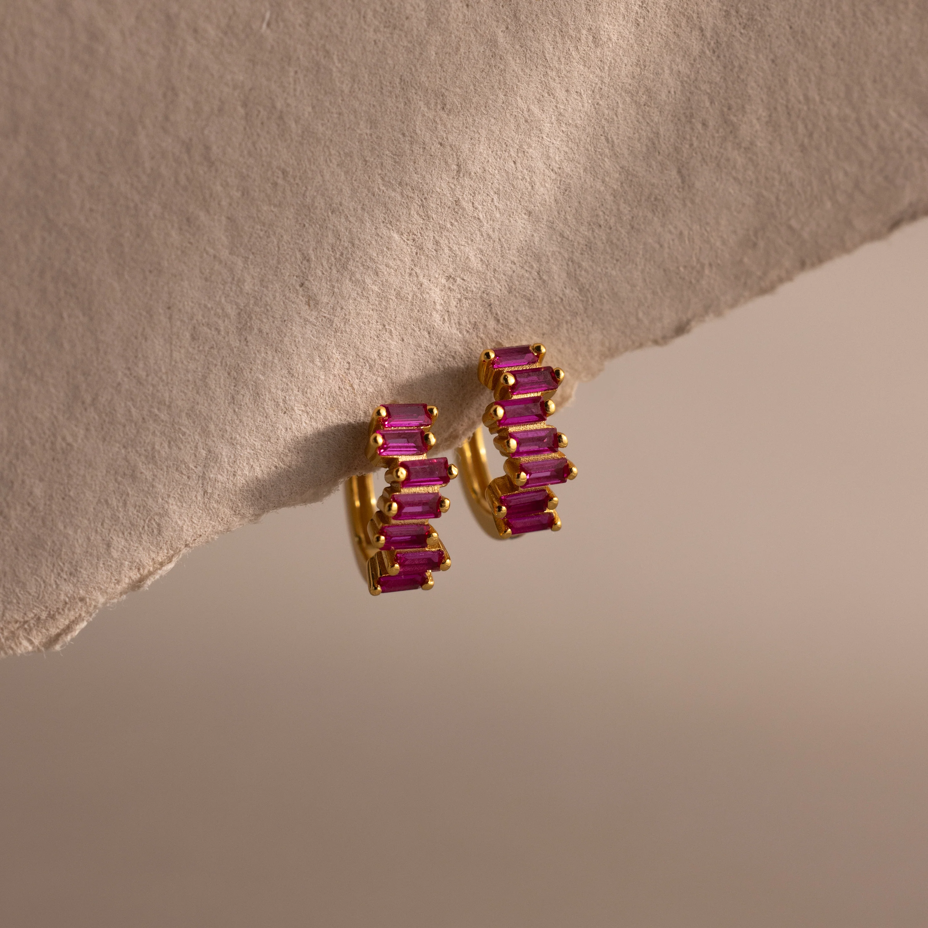 Staggered Baguette Birthstone Huggies - Image 14