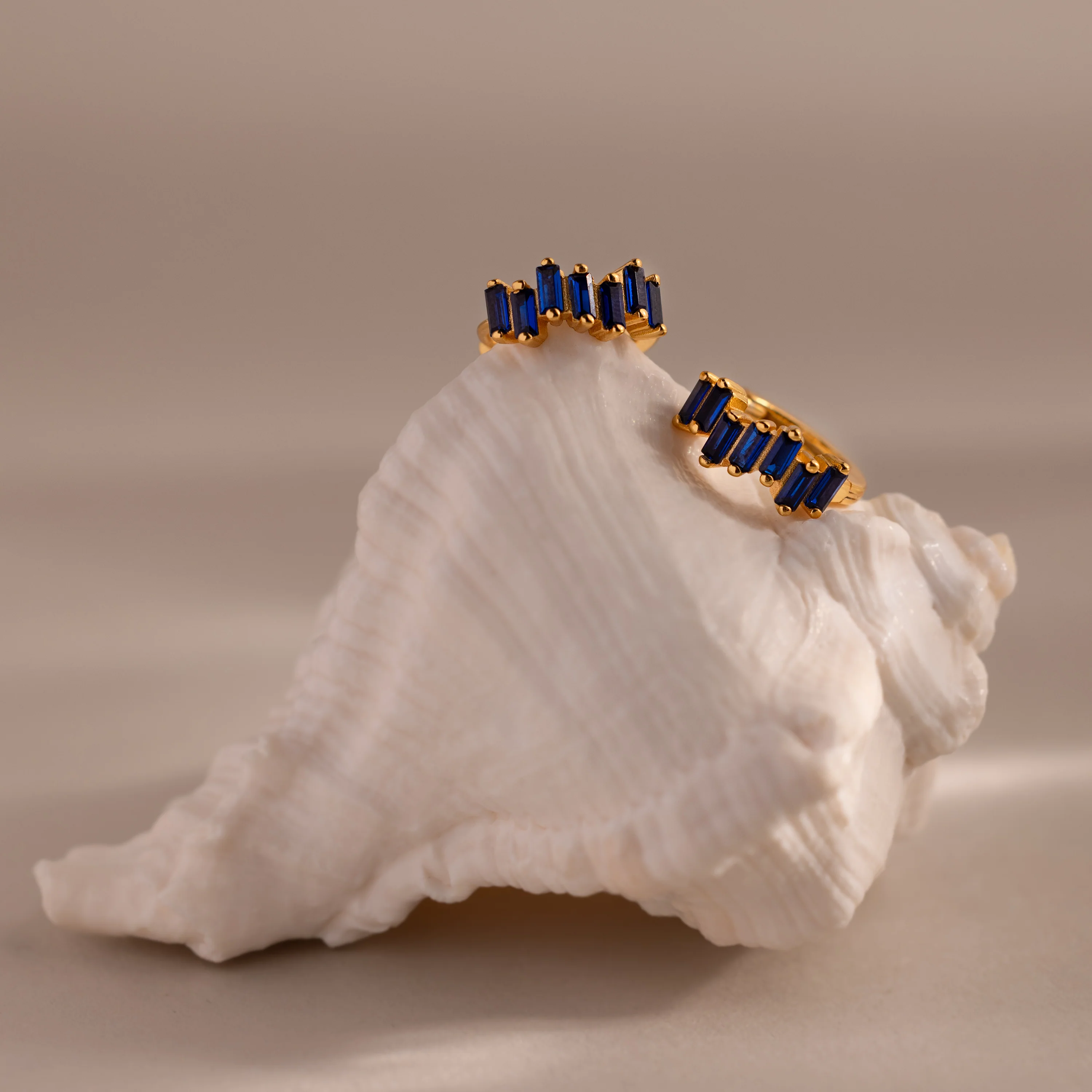 Staggered Baguette Sapphire Huggies - Image 5
