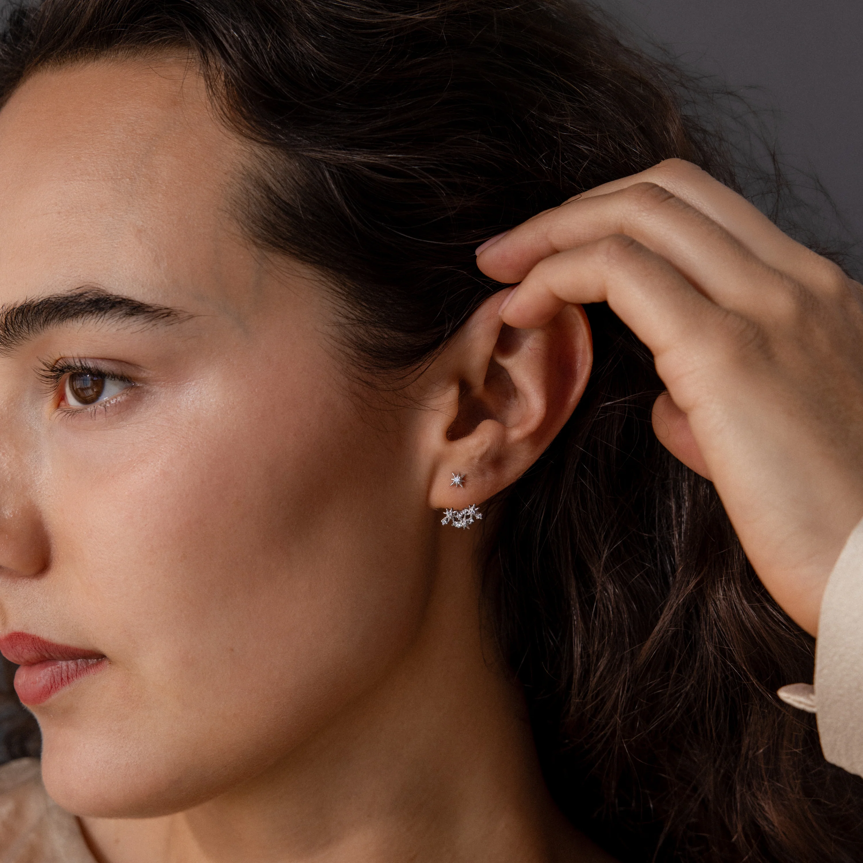 Starburst Cluster Ear Jackets in Silver - Image 4