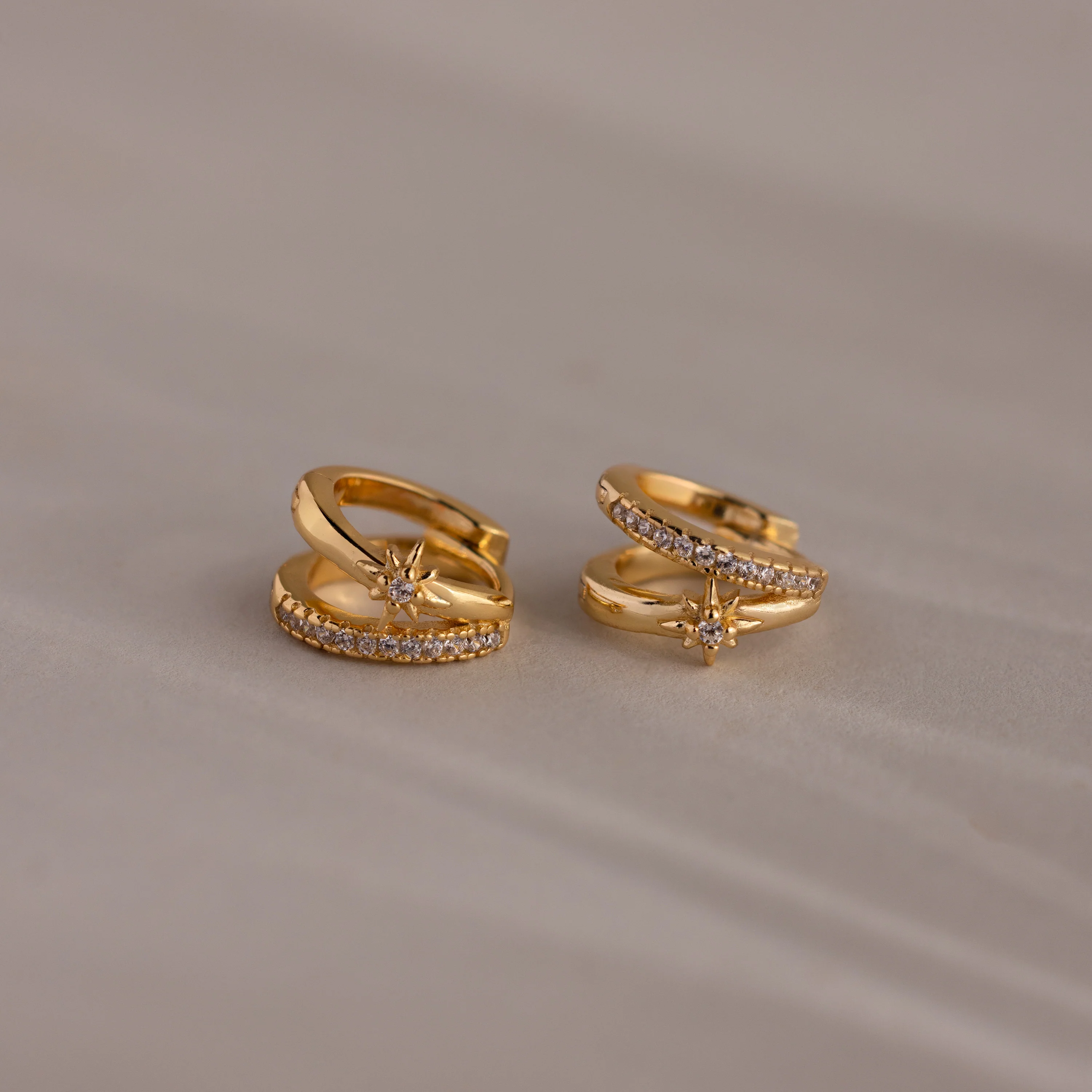 Starburst Pave Duo Huggies in 18K Gold - Image 3