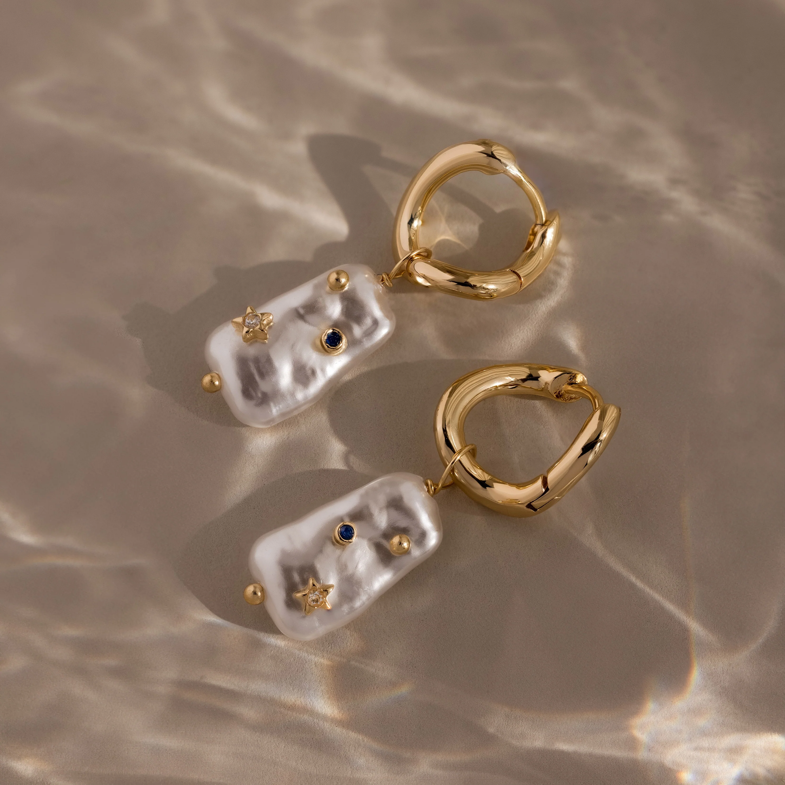 Starry Baroque Pearl Charm Hoops in 18K Gold - Image 7