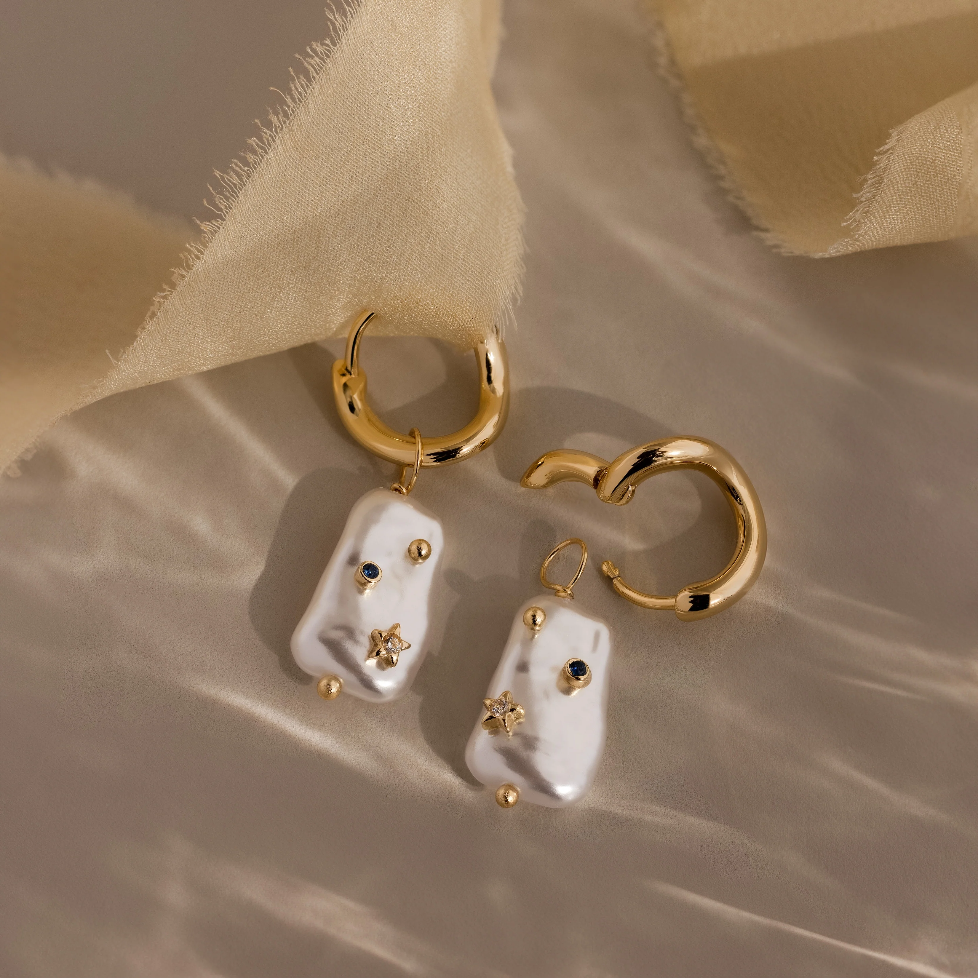 Starry Baroque Pearl Charm Hoops - Image 4