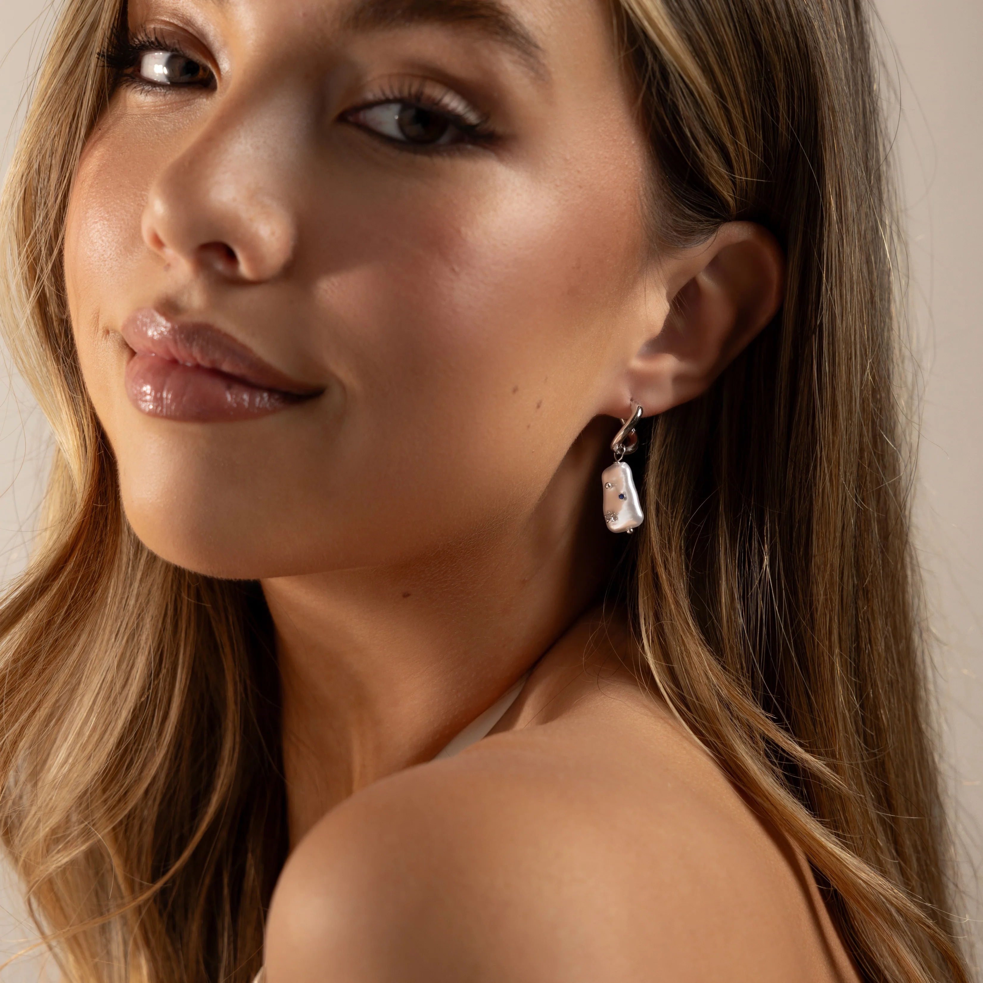 Starry Baroque Pearl Charm Hoops - Image 5